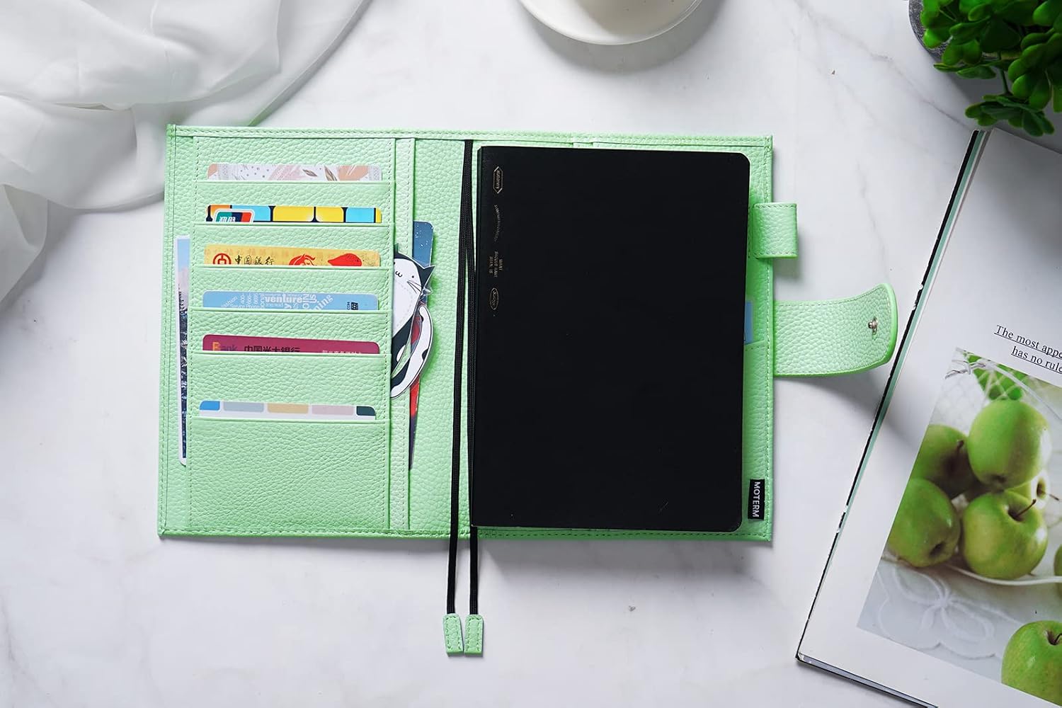 Moterm Leather Cover for Stalogy B6 - with Back Pocket, Pen Loop and Card Slots (Pebbled-Mint, B6+)