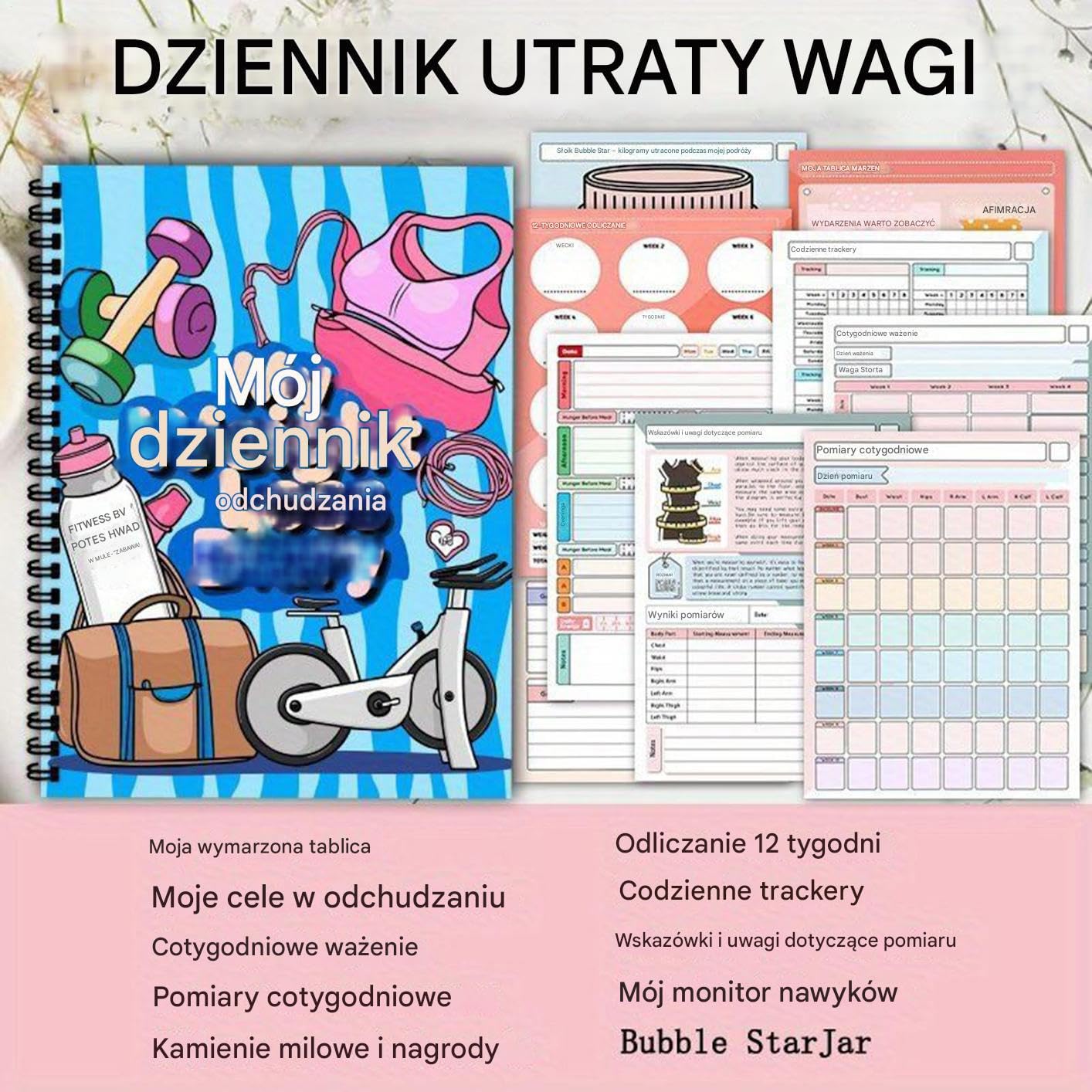 Planer Odchudzania, Notatnik do Celów Fitness, 12-Tygodniowy Planner z Trackerem do Posiłków Diety i Treningu