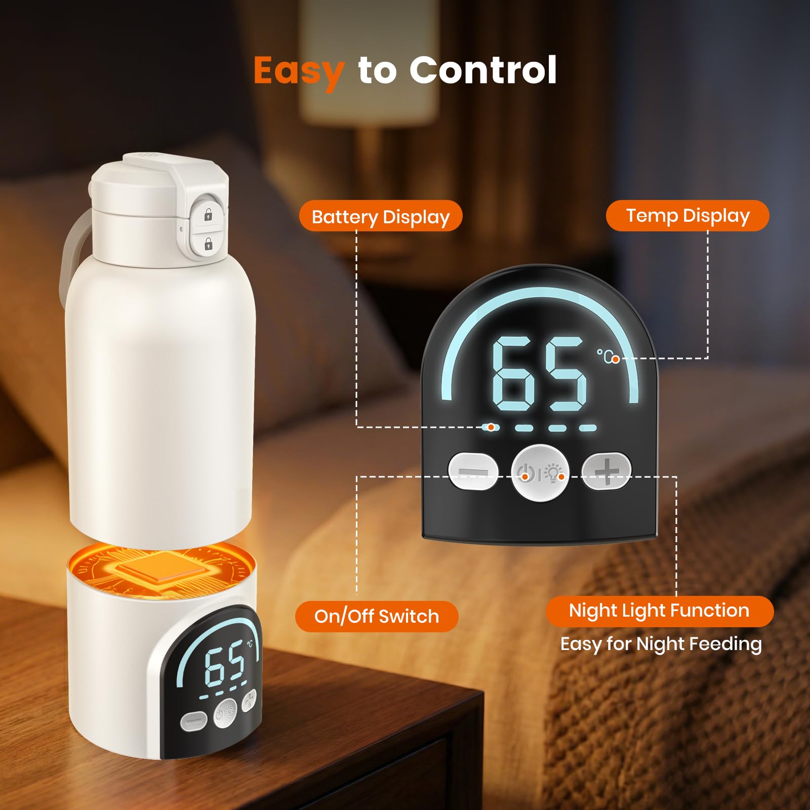 Calienta Biberones Portatil para Viaje, Calentamiento Rápido y Larga Duración de Batería 12000mAh, Capacidad de 500ml Calentador Biberones para Leche Materna y Agua (Blanco)