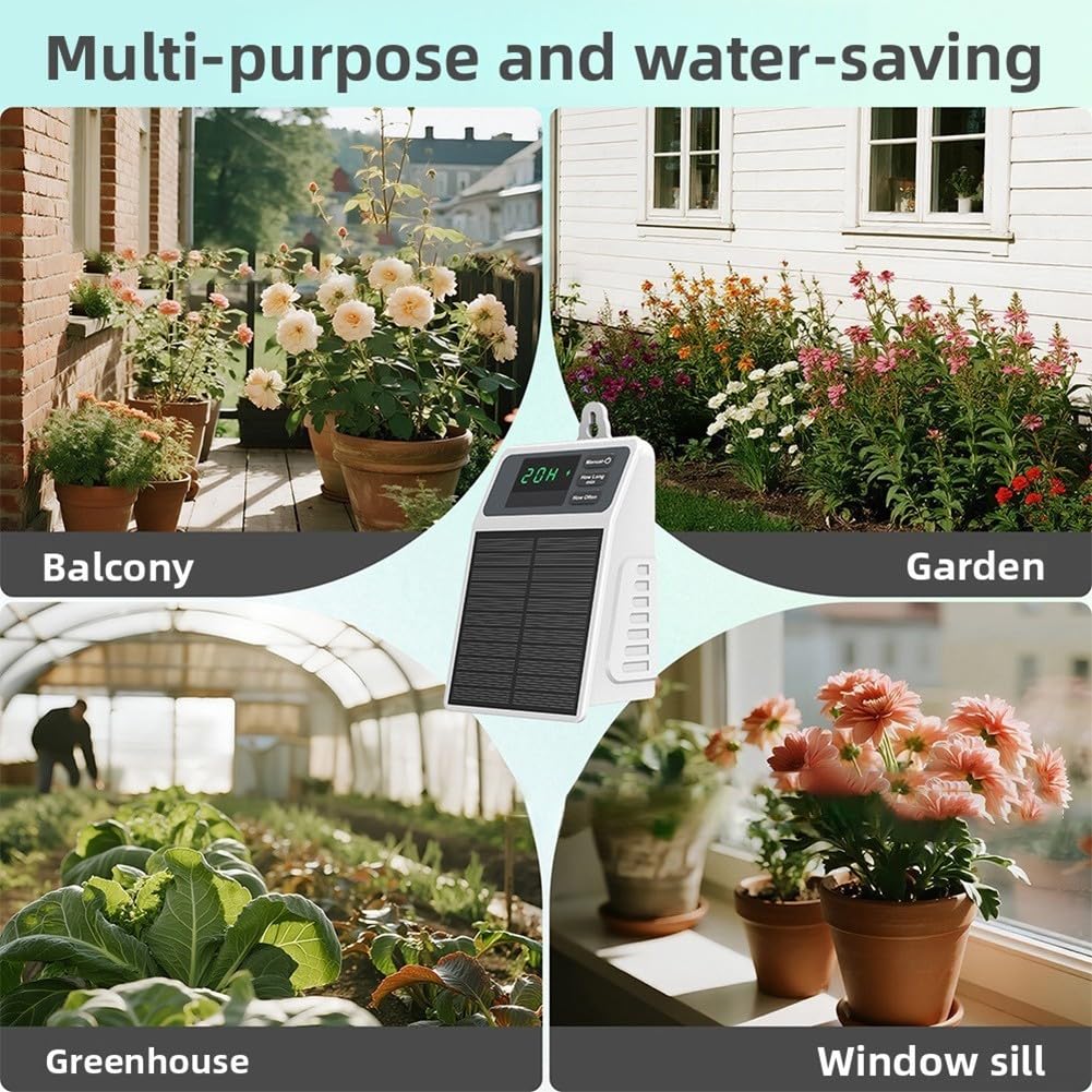 Dispositivo di irrigazione solare temporizzato con grado di impermeabilità IPX5 e durata della batteria di 30 giorni per kit di cura delle piante da giardino