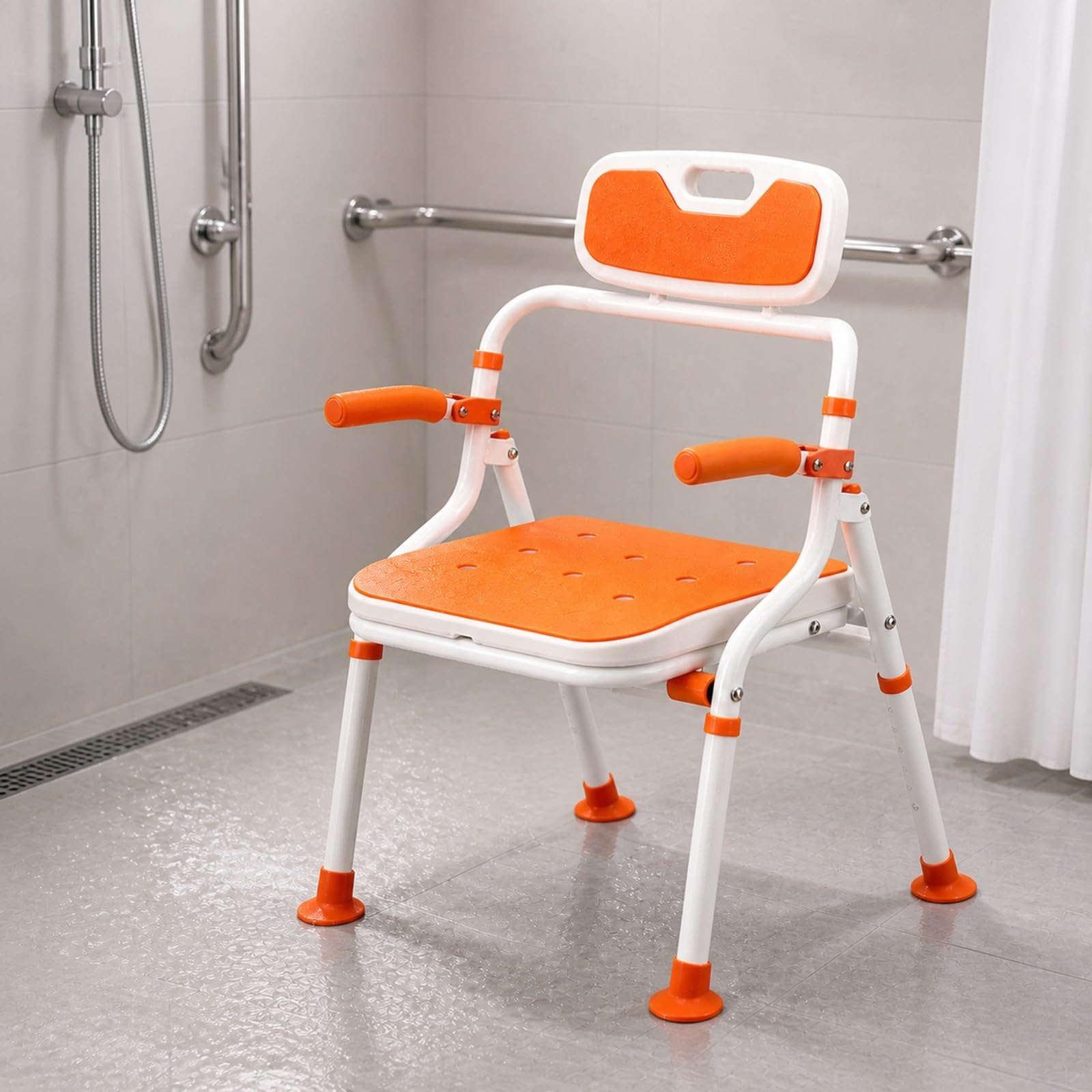 Silla Ducha con Reposabrazos Abatibles Compacto Silla Ducha Plegable Resistente para Uarios Mayores, Espalda