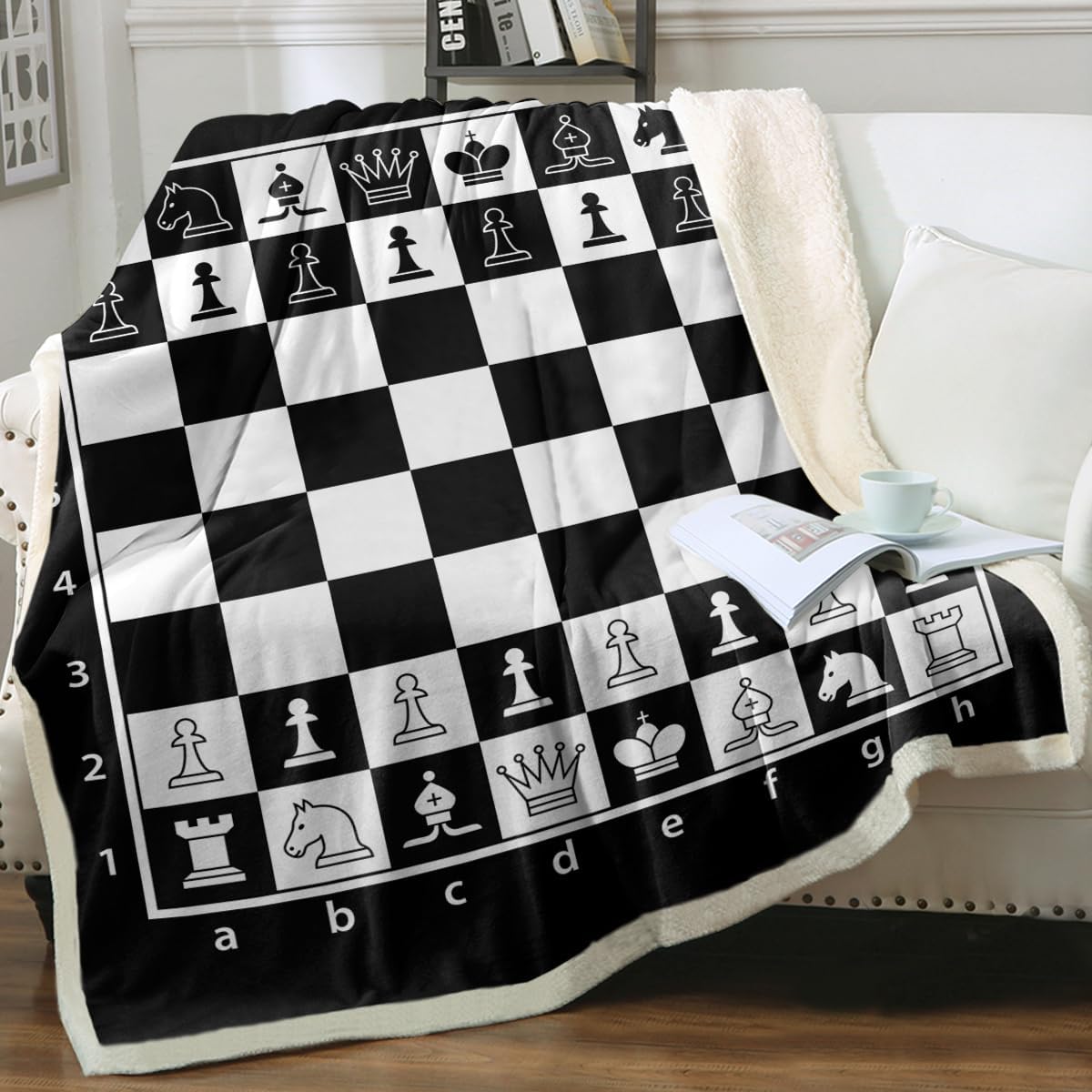 Sleepwish Chess Board Sherpa Fleece Throw Blanket Grid Checkered Pattern Super Warm Lightweight Bed Couch Blankets, Black and White, Throw(50"x60")