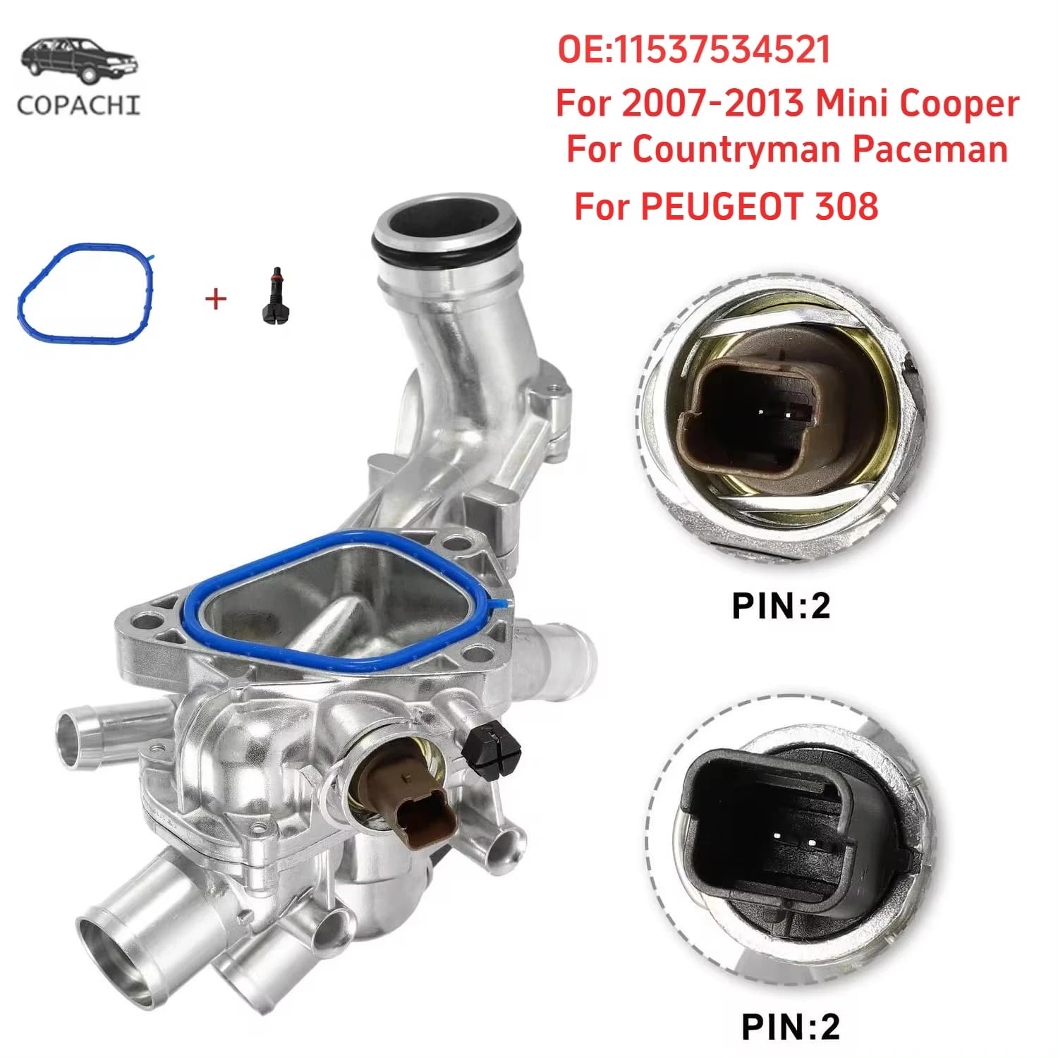 Termostat 11537534521 Zespół obudowy termostatu silnika samochodowego 2007-2013 pasuje do Mini Cooper Countryman Paceman 1.6L Układ chłodzenia silnika