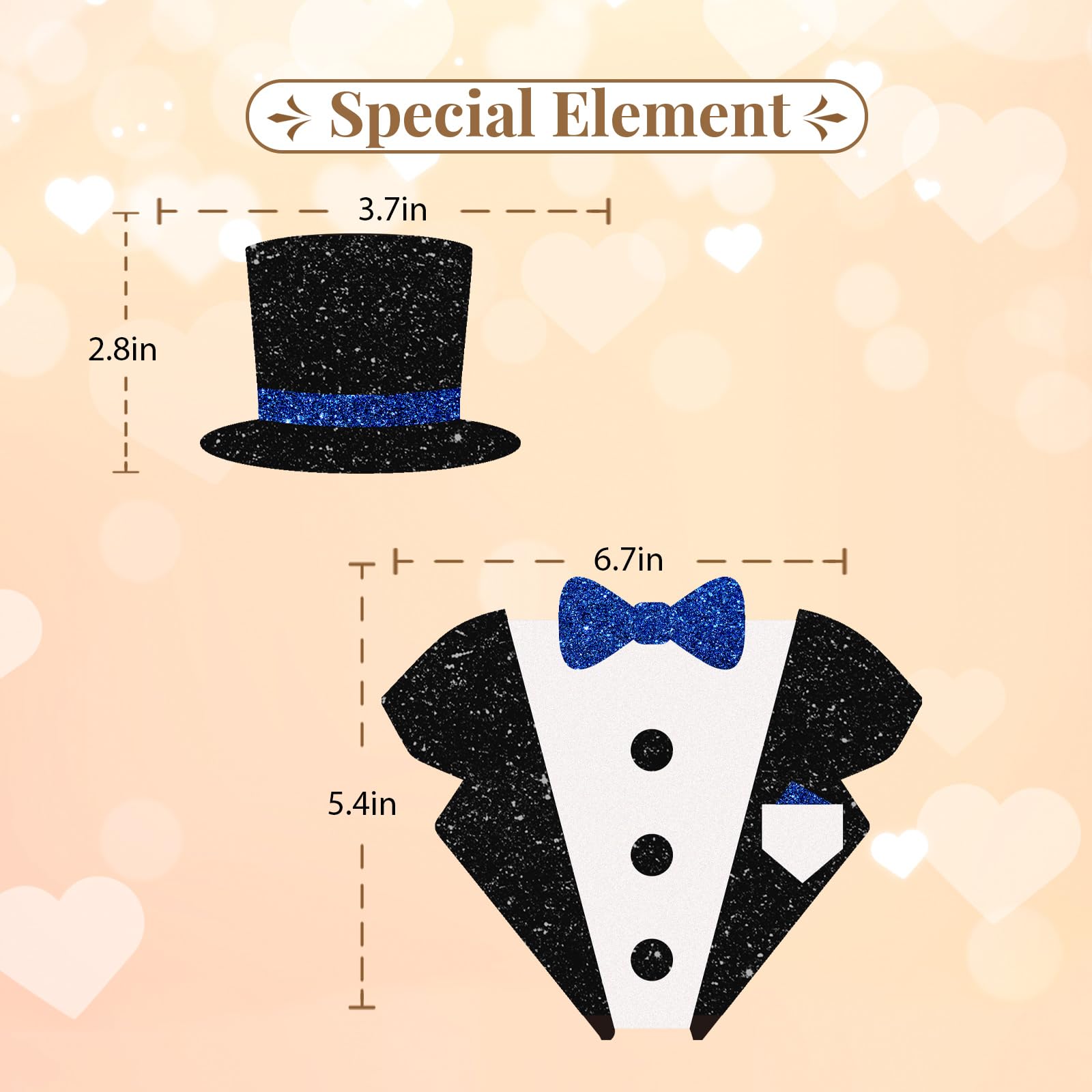 Little Man Cake Topper, Little Boss Cake Decor, Black&Blue Glitter Tuxedo Suit Bow Tie Cake Topper Set for Boy Baby Shower, Welcome Baby/Boy Men Birthday Party Supplies
