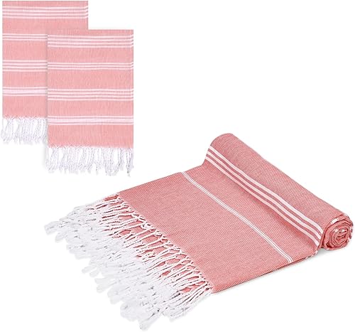 Auxory 3 toallas de playa turcas de gran tamaño, una toalla de playa de 35 x 70 pulgadas, 100% algodón y 2 toallas de 20 x 30 pulgadas, toalla de