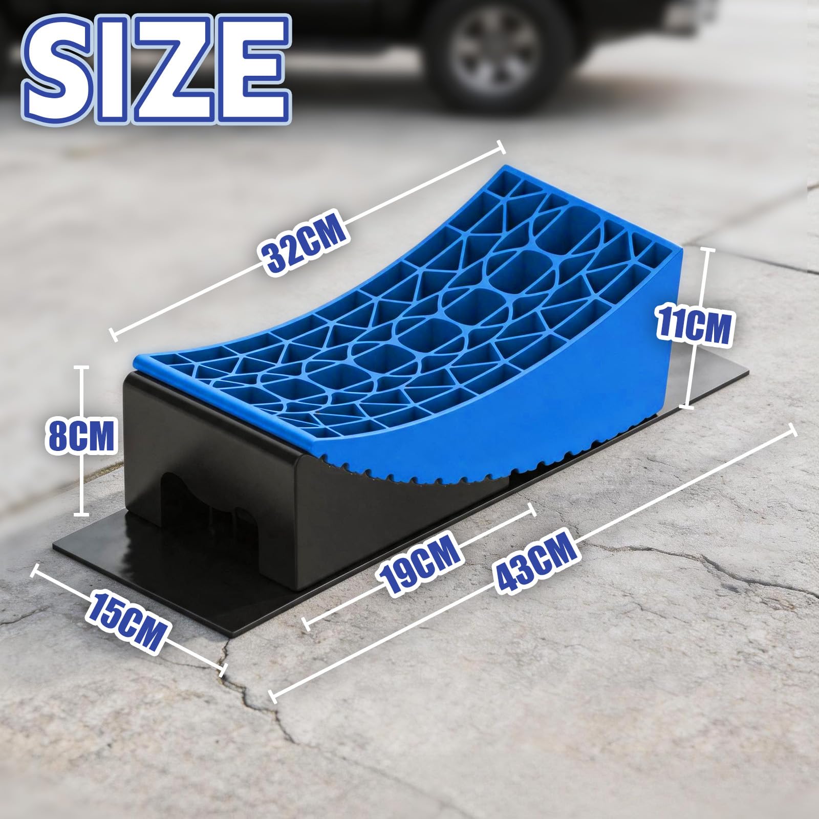 Sooontrans Cale Camping Car 32×15.2×11 CM, Cales pour Camping-car en HDPE Charge Maximale de 15 T, Cale Van Aménagé avec Tapis Anti-dérapant & Sac de Rangement, pour Caravane, Double Essieu, Bleu