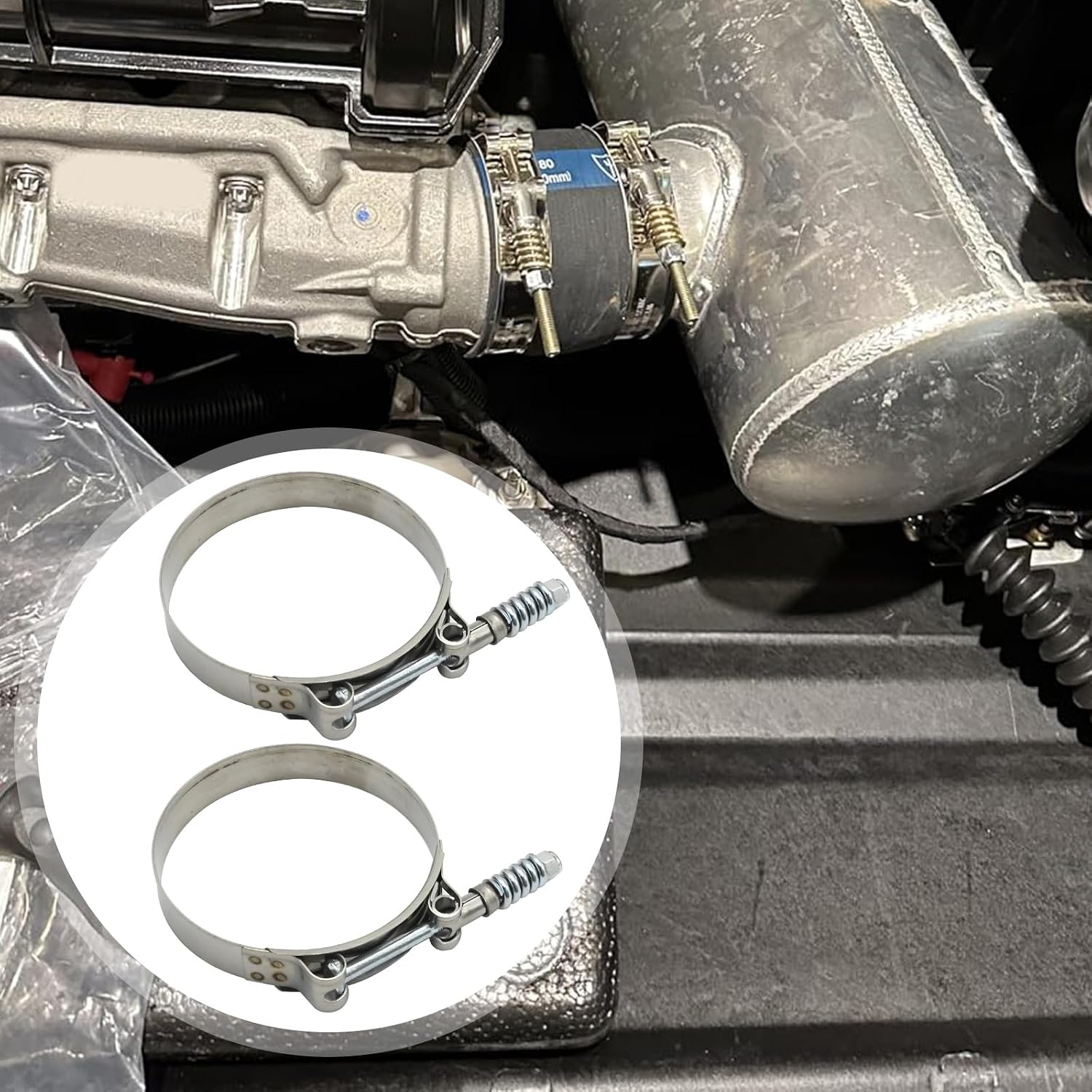 2 Pcs T Bolt Hose Clamps, 3.25" to 3.58" Adjustable Hose Clamps, 304 Stainless Steel Hose Clamps with Springs for Automotive Truck Intake Radiator Exhaust, Turbo Intercooler Clamps
