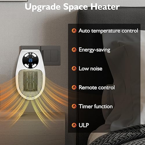 Miniatura 7 de Ecowarm - Calentador eléctrico de 2 piezas, enchufe de pared de 500 W, como se ve en la televisión, pequeño calentador de espacio portátil con
