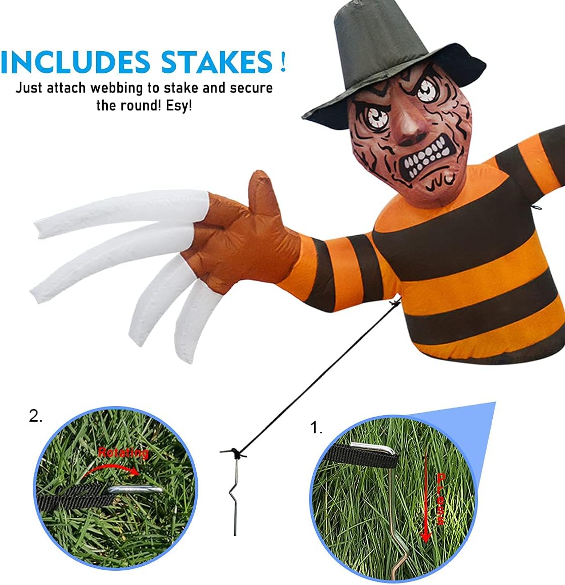 GOOSH 6.5 FT Halloween Inflatables Outdoor Zombie with Built-in LEDs Groundbreaker Ghost with Rotten Face Long Nails for Holiday Party Yard Garden