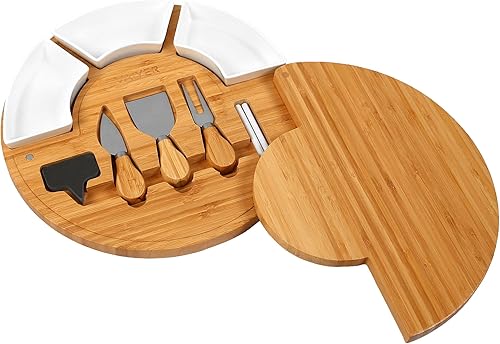 Miniatura 2 de Vaiyer Juego de tablas de cortar de queso charcutería con tabla de queso redonda de 13 pulgadas con 3 cuchillos, 3 cuencos de cerámica con 2