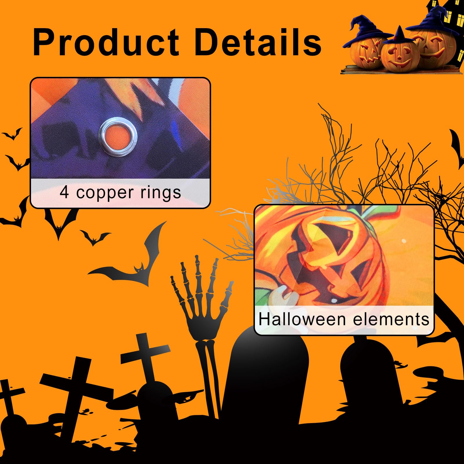Happy Halloween Skull Party Banner for Halloween Decoration,Ghost Castle Pumpkin Lantern Photography Background Night Castle Back Horror Moon Cemetery Outdoor Party Bunting Booth Props - Image 3