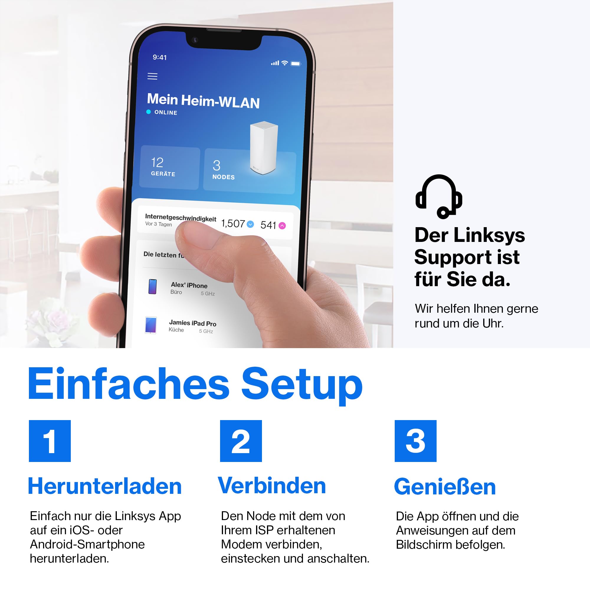 Linksys Velop MX8400 Tri-Band Mesh-WiFi 6-System (AX4200) WLAN-Router mit bis zu 525 m² Funkabdeckung, 3,5-mal schneller, für mehr als 80 Geräte – 2er-Pack, Weiß