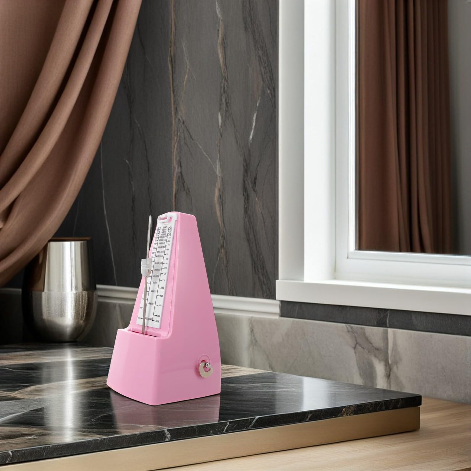 Metronomo Meccanico di Precisione per Esami Pianoforte Rosa | Compatibile Chitarra e Batteria, per Studenti e Musicisti Avanzati, Portatile, Metallo e Plastico
