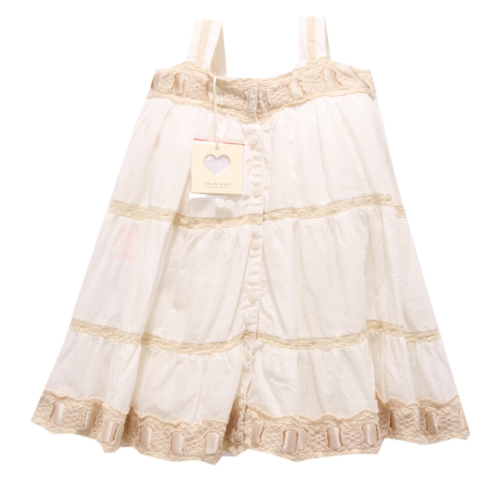 8632R vestito bimba TWIN-SET cotone bianco/beige abito dress kid
