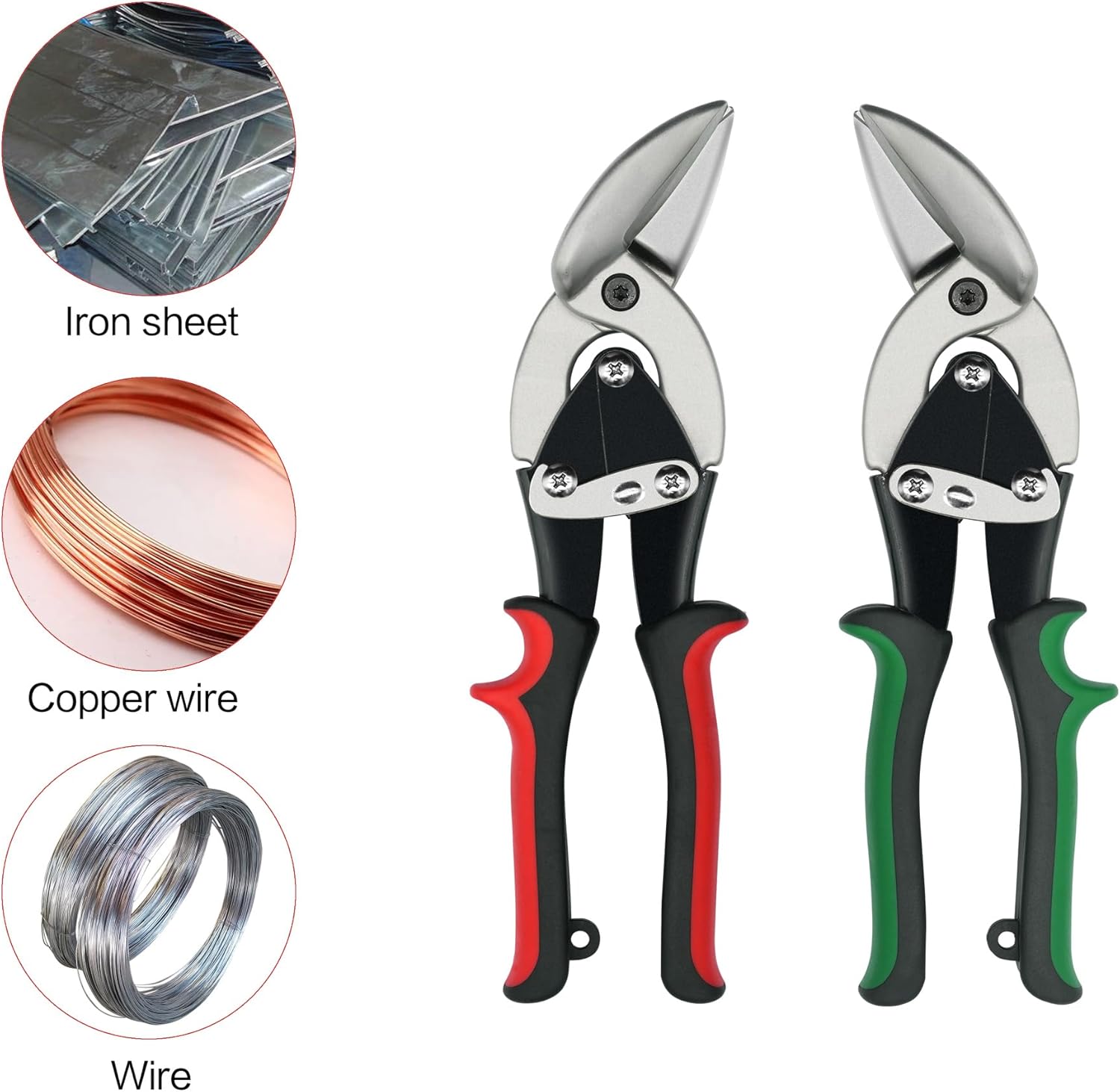 2Pcs Left and Right Regular Tin Cutting Shears Metal Cutter with Comfort Grip and Safety Lock Suitable For Cutting Thin, Moderately Hard Metal Materials