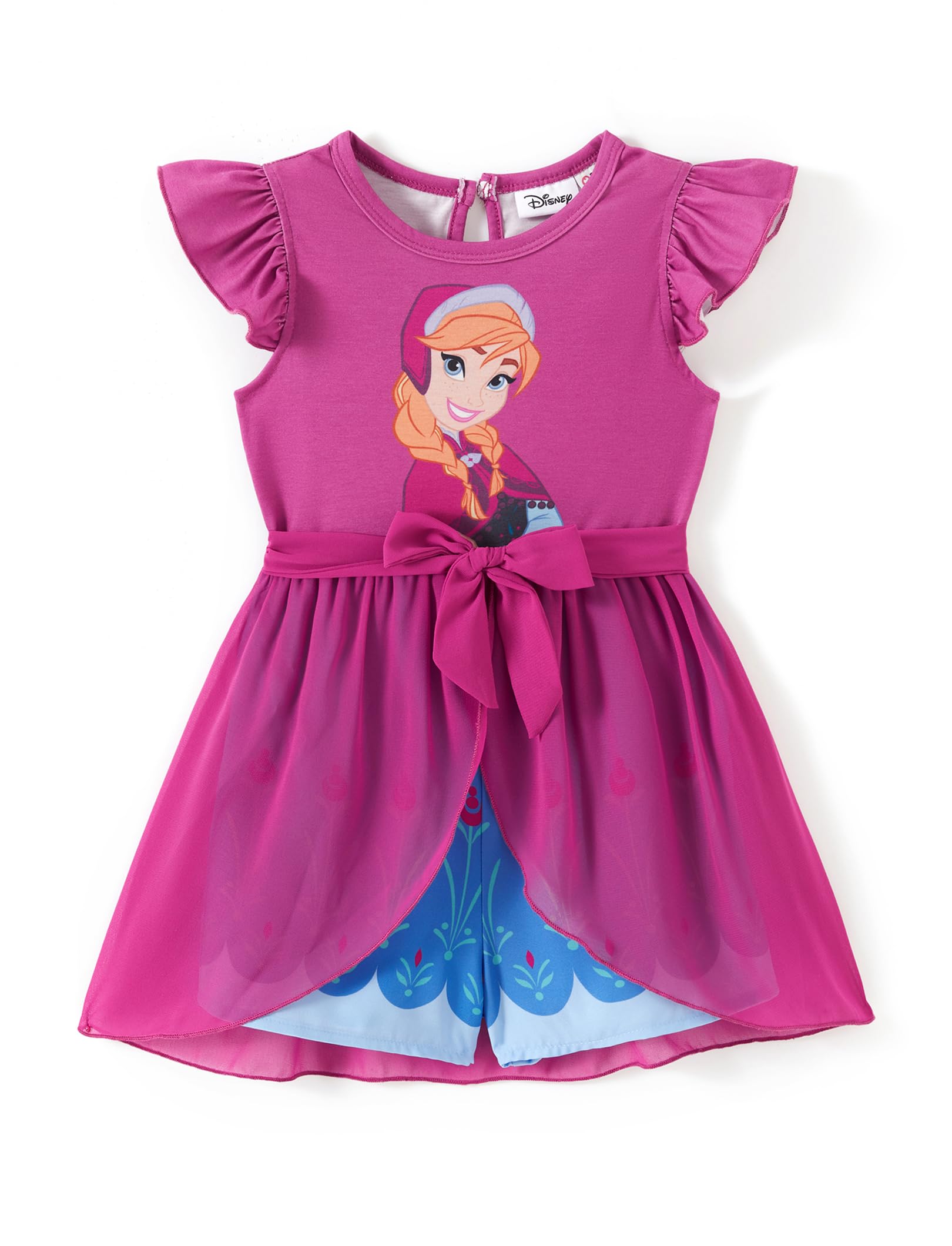 Disney Princess Frozen Elsa Minnie Mouse Stitch Toddler Girl Romper With Skirt Overlay Summer Jumpsuit with Bow 2-6 Years