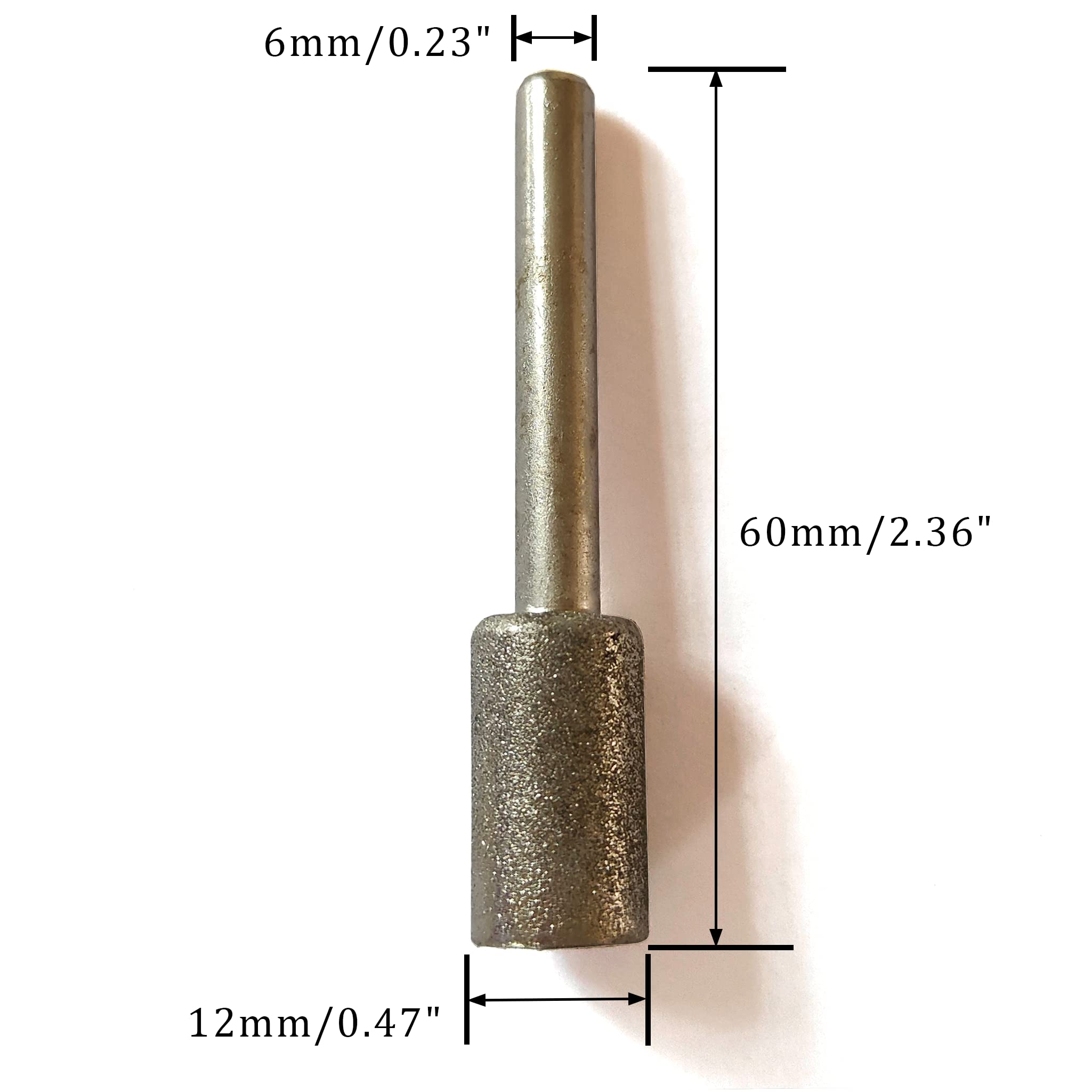 12mm Diamond Grinding Bits, Cylinder Head, 1/4 Shank, 120 Grit, Diamond Coated Burr Mounted Point, 10Pcs