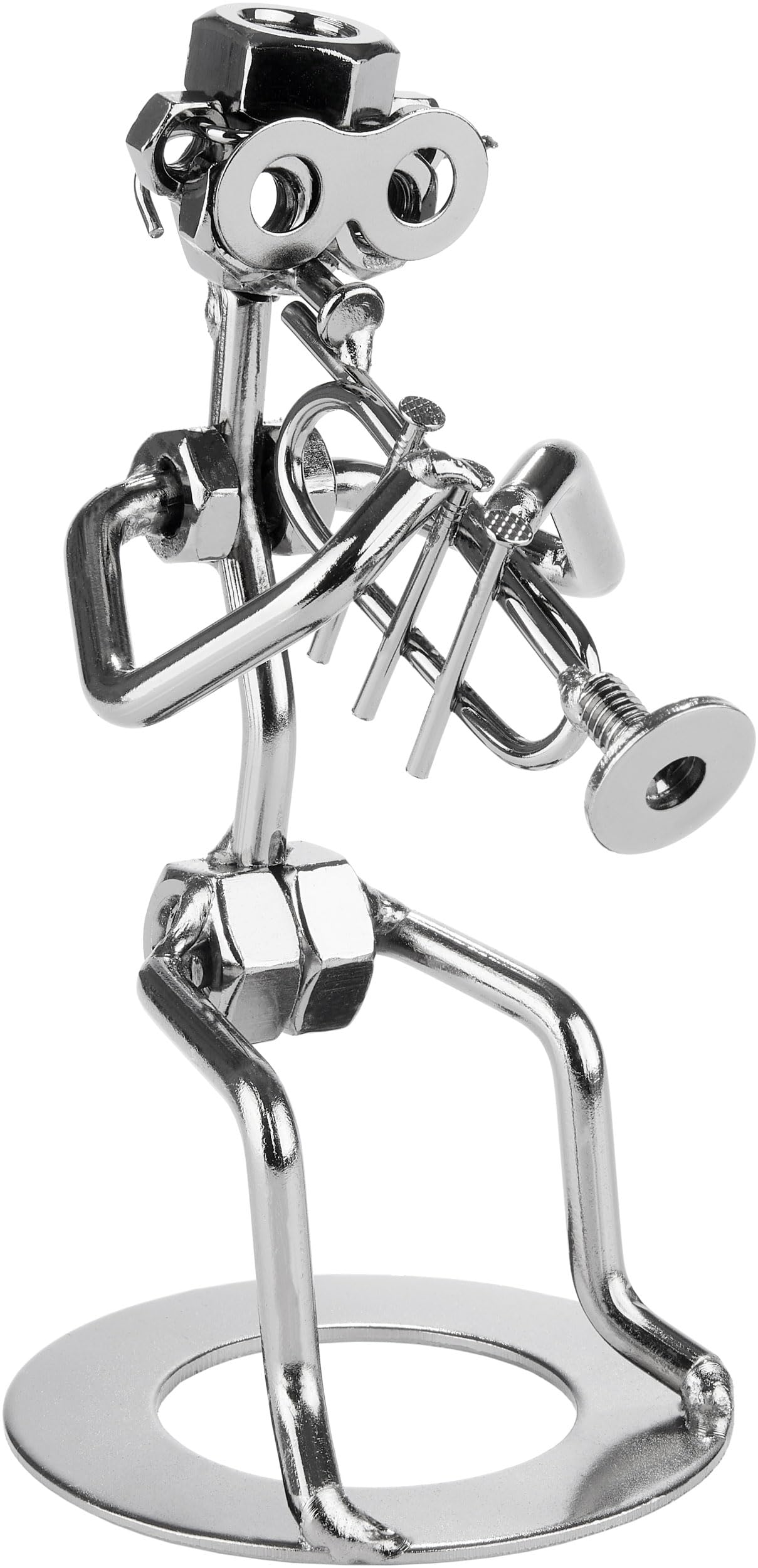 Brubaker Silver Screw Man Musician With Trumpet - Handmade Iron Figure Metal Man Trumpet Player - Metal Figure Wind Musician Decoration Gift For Trumpeter