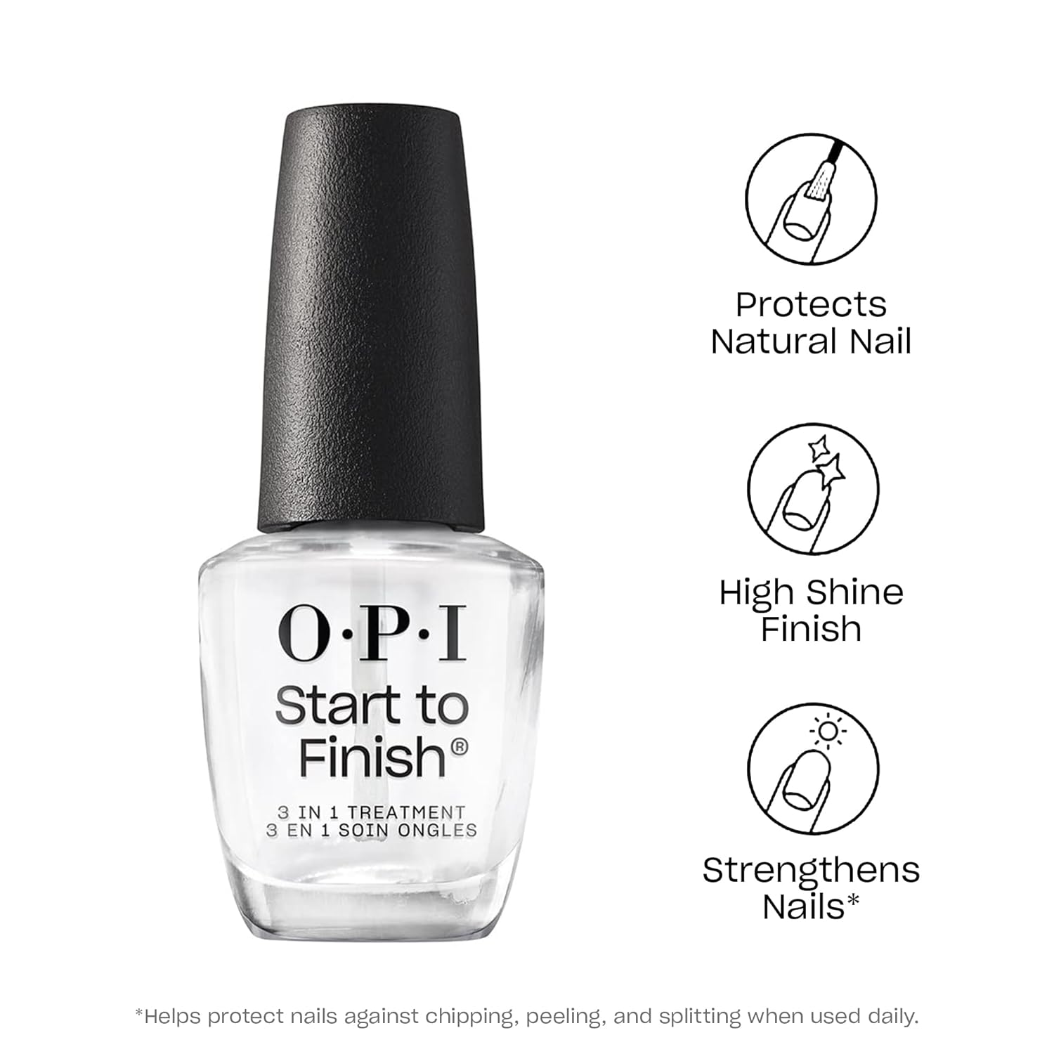 Bundle of OPI Nail Lacquer, Bubble Bath, Nude Nail Polish, 0.5 Fl Oz + OPI Start to Finish, 3-in-1 Treatment, Base Coat, Top Coat, Nail Strengthener, Clear, 0.5 fl oz