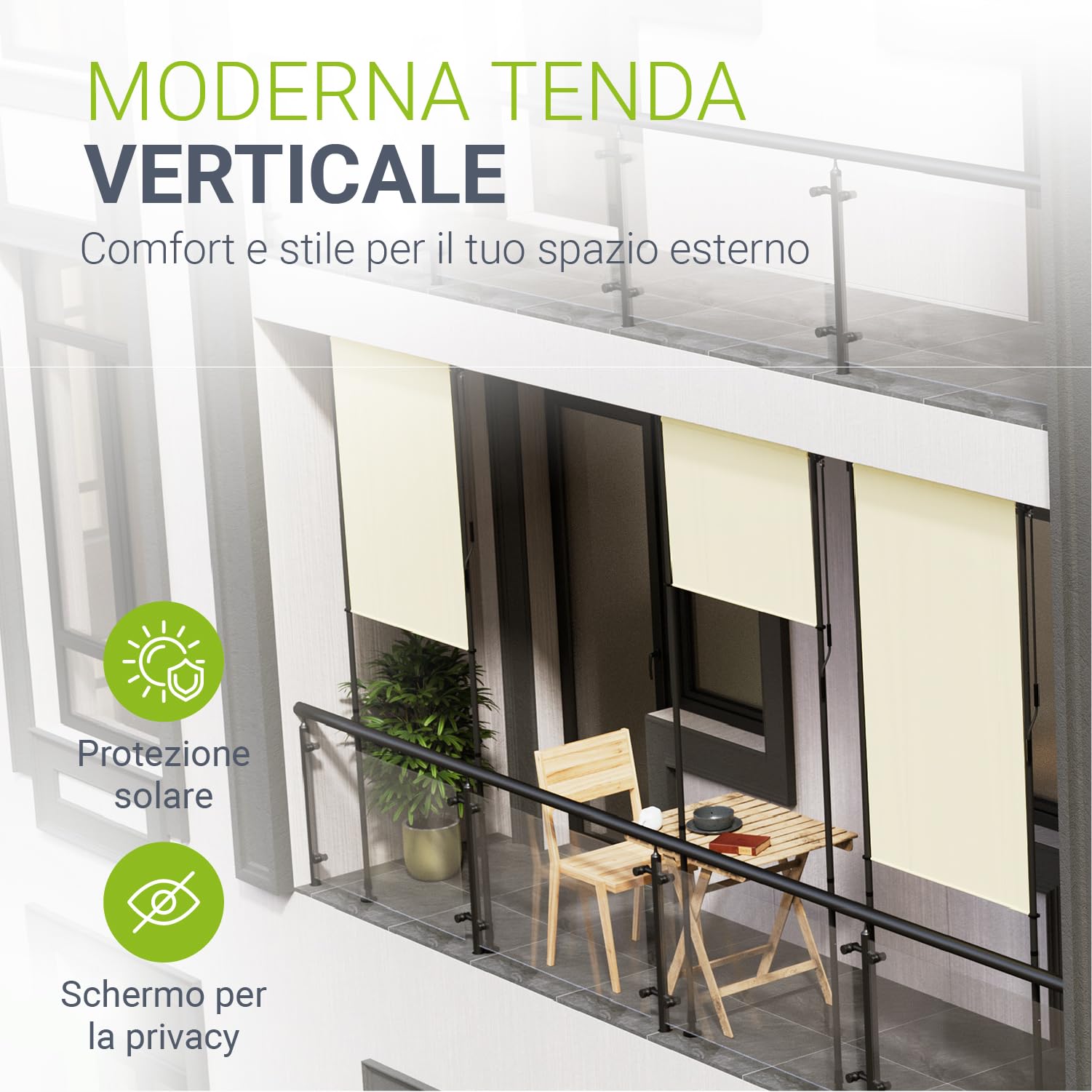 Juskys Tenda Verticale Barbados 100x310 cm - Tenda a pinza estensibile, protezione solare, resistente UV, idrorepellente Beige