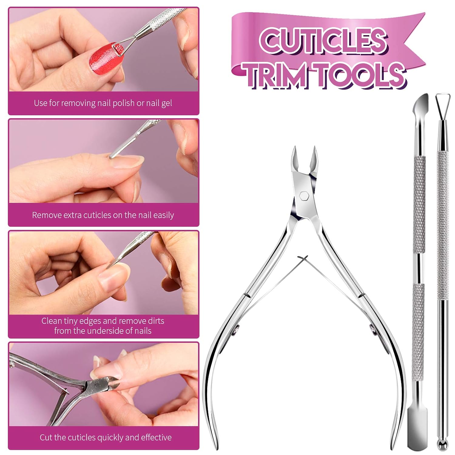 Nail Care Tool Kit, FANDAMEI Nail Files 100/180, Buffer Block, Cuticle Nippers, Cuticle Pusher, Cuticle Peeler, Nail Lifter for Ingrown Toenails, Toenail File, Nail Brush, for Manicure and Pedicure