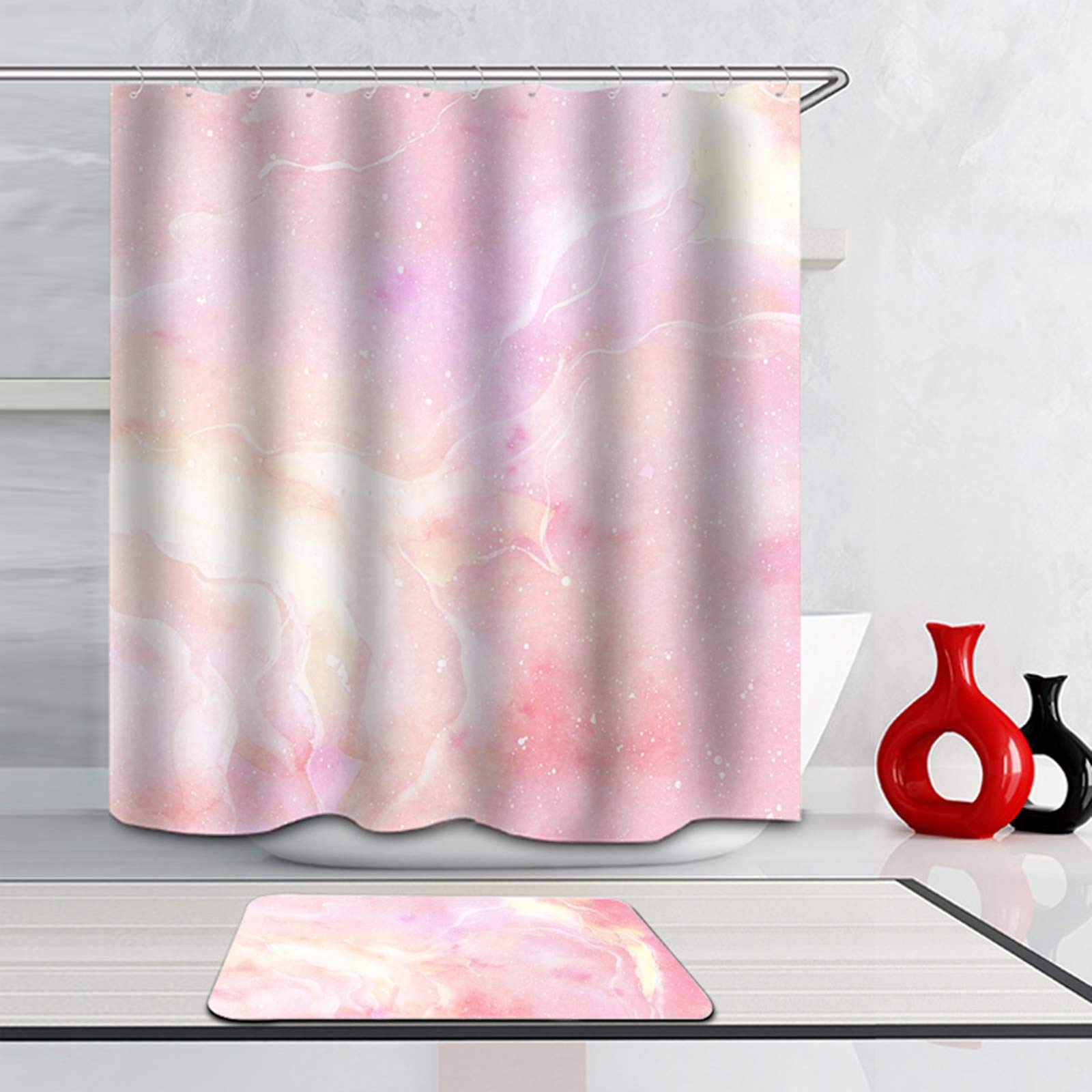 Daesar Dywaniki łazienkowe 40 x 60 różowe romantyczne zasłony łazienkowe 180 x 200 cm anty-pleśniowe, zestaw dywaników łazienkowych 2 sztuki