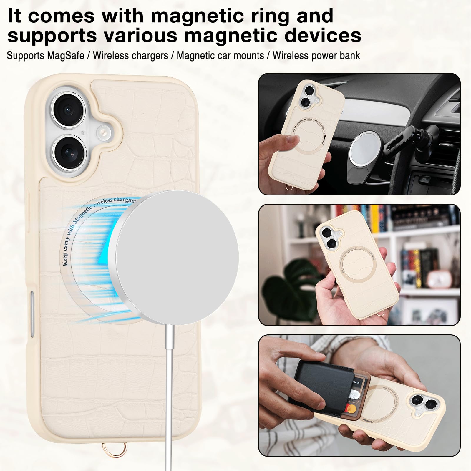 Hanman Magnetische Schutzhülle für iPhone 17, RFID-blockierend, Leder, Reißverschluss, Magnetverschluss, mit Kettenaufnäher, für iPhone 17,3 Zoll, 1, abnehmbare magnetische Brieftaschen-Abdeckung
