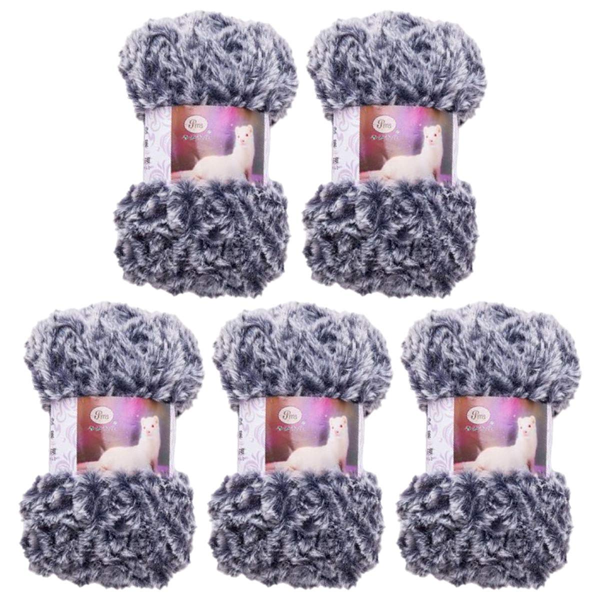 5 Pack of Soild Wool Fur Fluffy Plush Thick Knitting Yarn Supper Soft Fur Crochet Yarn for DIY Knitting Scarf Coat Gloves Hat Rugs Clothes Knitting Projects 250g
