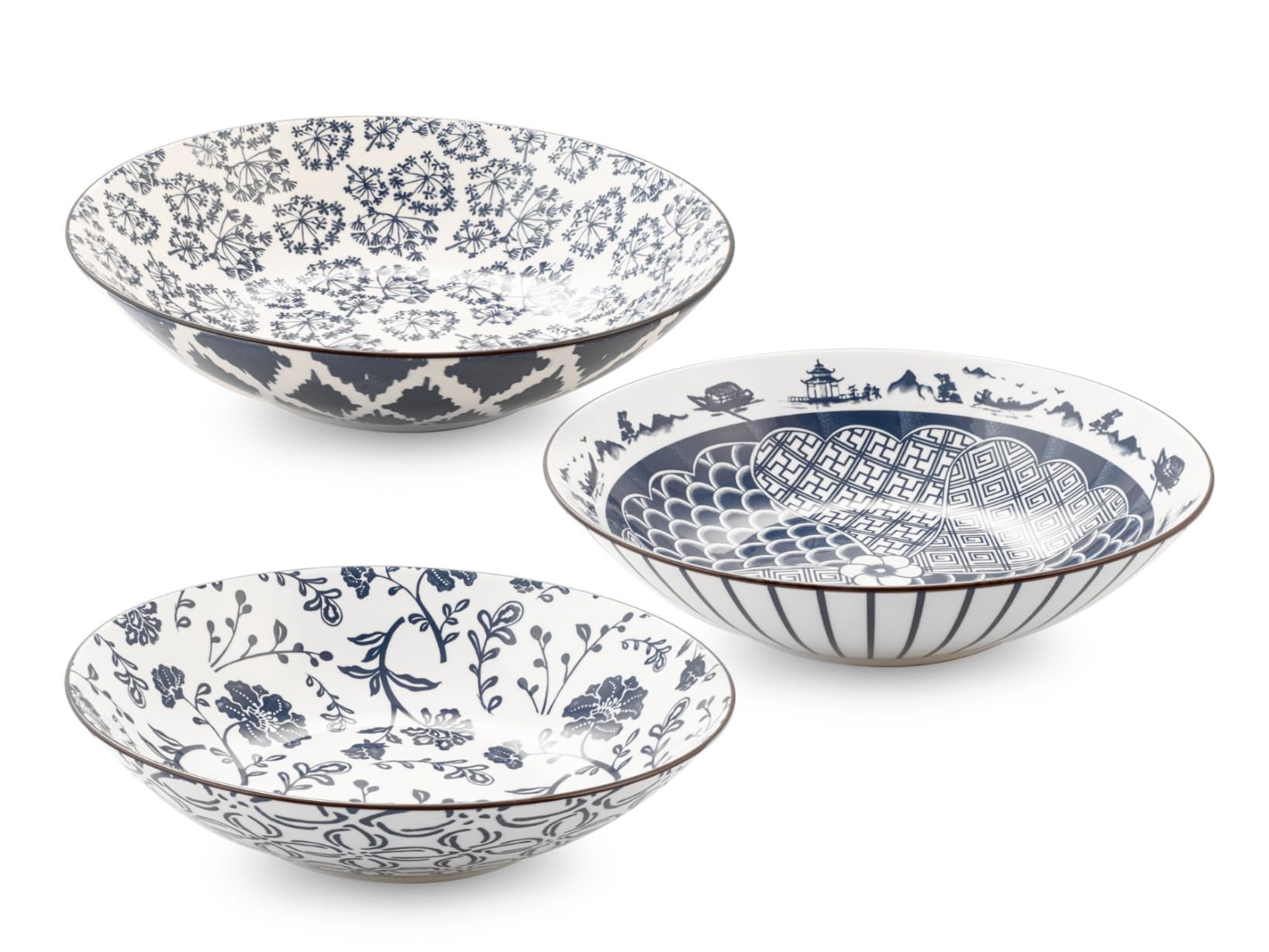 H&H Set of 3 Porcelain Poke Cups, Round, Assorted Decorations, 23 cm