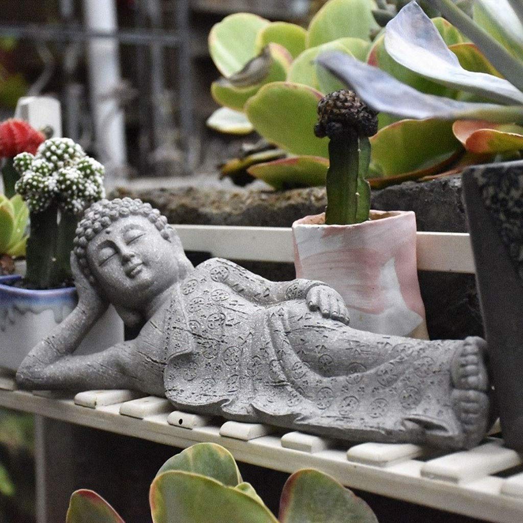 wgd Foxi 1pcs Sitzen/Reclining Buddha-Statue, Harz-Buddha-Statue Zen Crafts Ornamente, Simulation Micro Landschaft Dekoration for Hof/Garten/Aquarium/Aquarium (Color : Reclining Buddha)