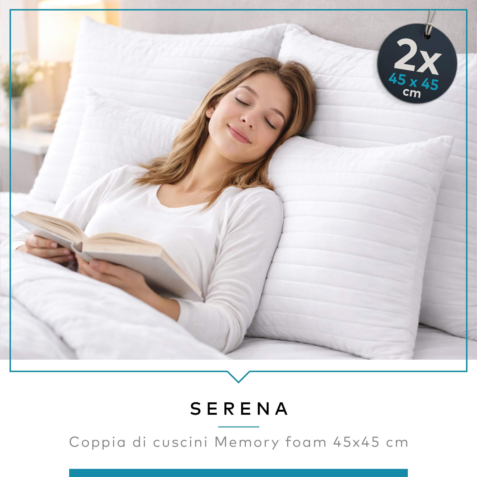 Deshome Serena – Coppia di Cuscini 45x45 cm, Cuscini Arredo e Letto, Guanciali Memory Foam a Fiocchi, Morbidi e Traspiranti, Cuscino per Dormire, Rivestimento Trapuntato, Made in Italy