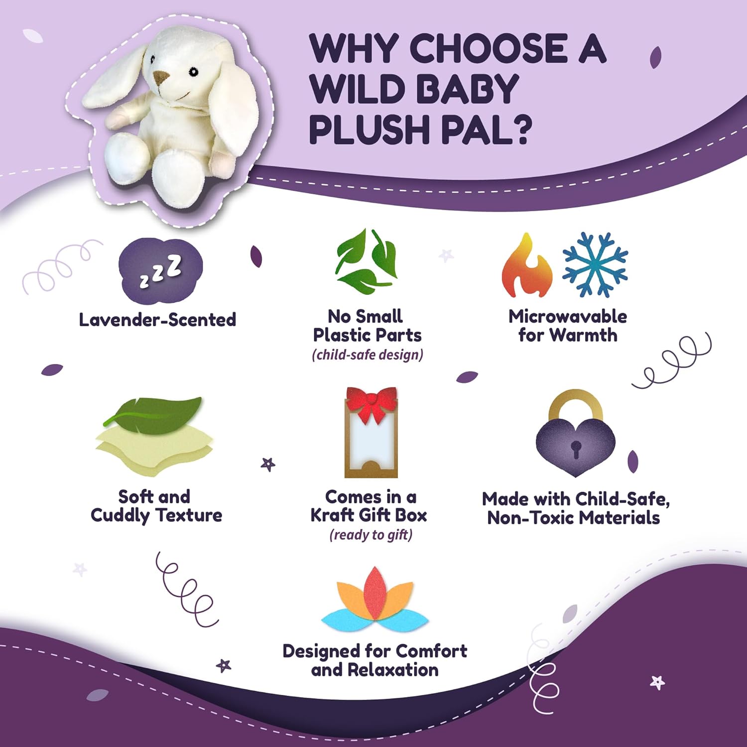 WILD BABY Microwavable & Weighted Plush Toy - Rabbit Stuffed Animal for Comfort & Warmth - Soft, Heatable Plushie for Snuggles - Great for Kids, Toddlers & All Ages - Image 3