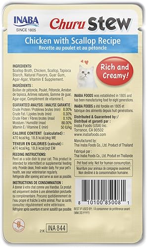 Miniatura 2 de INABA Churu Guiso para gatos, bolsa de guarnición con vitamina E, 1.4 onzas por bolsa, 12 bolsas, receta de pollo con vieira
