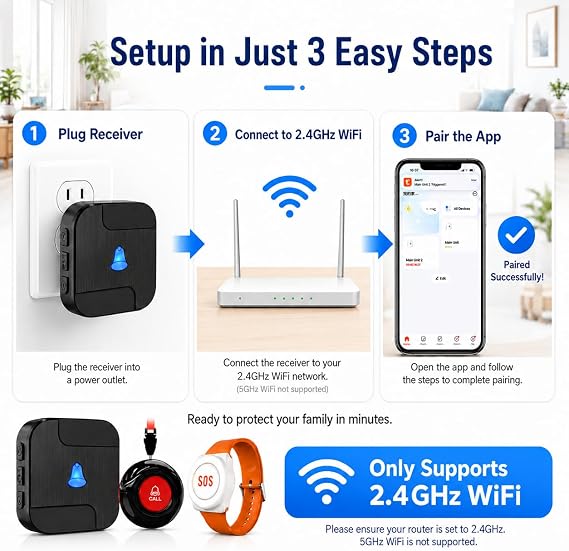 CallToU WiFi Personal Alarms for Elderly Linked to Phone, Emergency Button