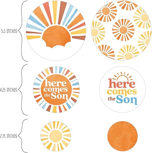 Miniatura 2 de Big Dot of Happiness Here Comes The Son - Decoración de baby shower, confeti circular gigante bohemio para niños, decoraciones retro para fiesta de