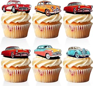 18 PCS Classic Car Cupcake Toppers for Boys Baby Shower Men Vintage Cars Party Supplies Retro Classic Car Birthday Retirement Party Decorations Favor