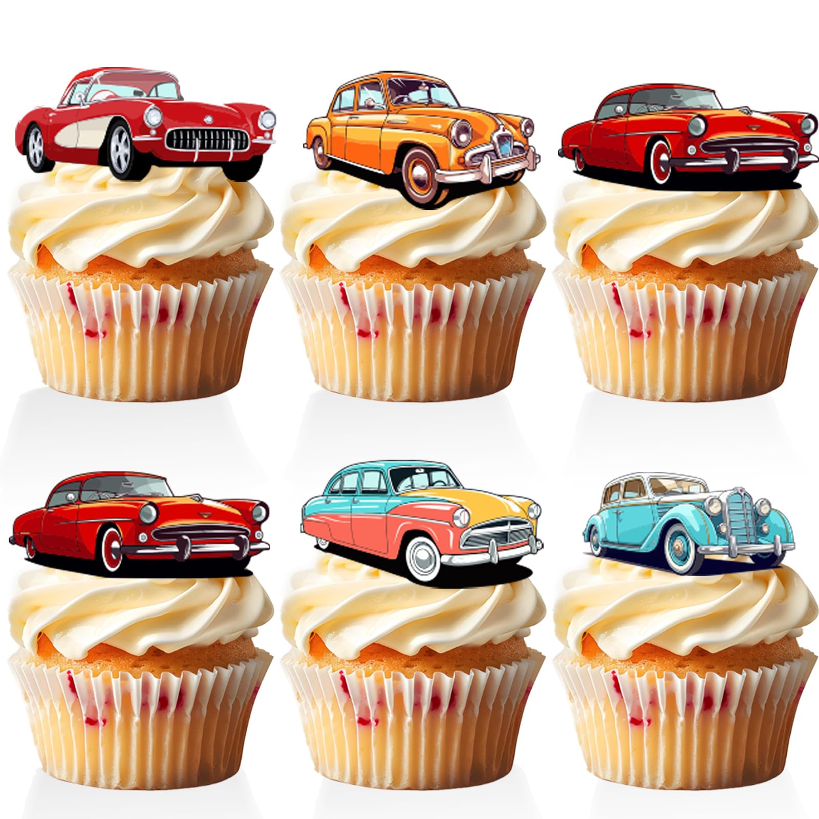 18 PCS Classic Car Cupcake Toppers for Boys Baby Shower Men Vintage Cars Party Supplies Retro Classic Car Birthday Retirement Party Decorations Favor