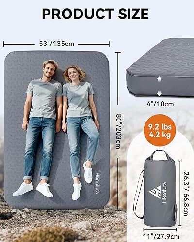 Miniatura 6 de Hikenture Colchoneta de dormir autoinflable de 4 pulgadas de grosor, colchón de espuma y aire para campamento, tapete de dormir aislado de valor R