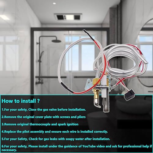 Miniatura 6 de Conjunto piloto de calentador de agua NAT Gas Thermopile Asamblea 100112330 9007876 9007877, compatible con calentadores de agua Reliance Whirlpool