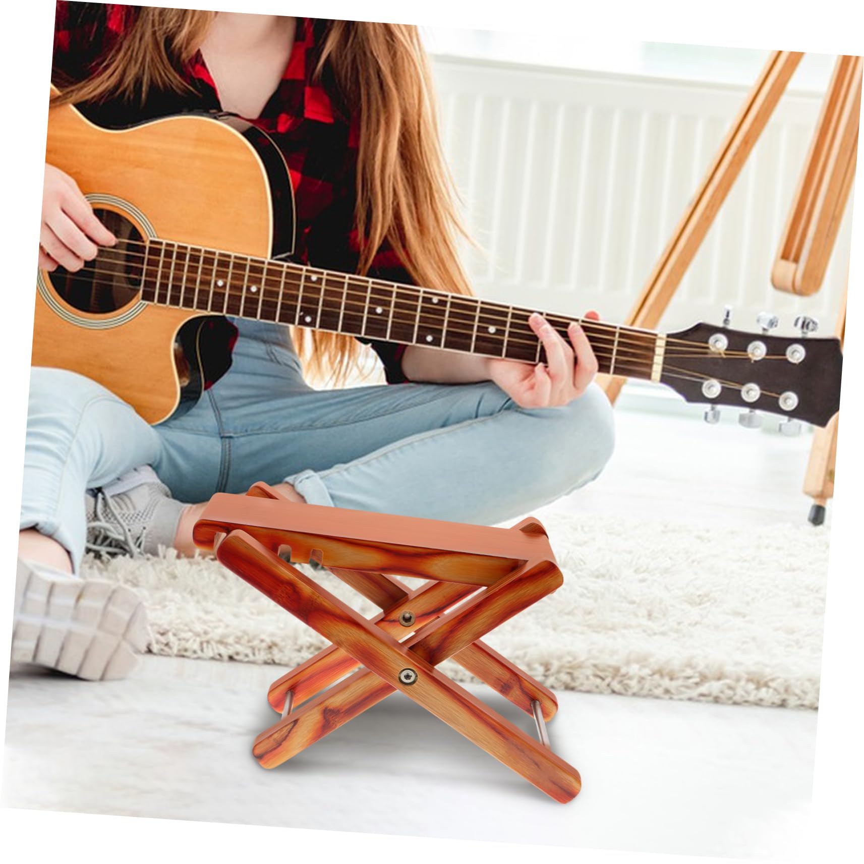 SUPVOX Poggiapiedi per Chitarra Classica Pieghevole in Bambù e Ferro, Altezza Regolabile in 4 Posizioni, Stabile e Portatile per Musicisti in Viaggio