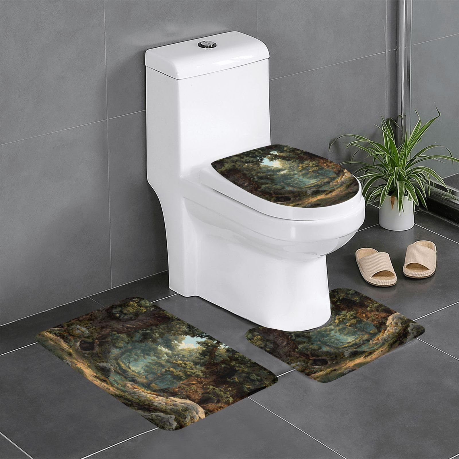 Tapis de salle de bain antidérapants pour sols mouillés avec lot 3 pièces forêt
