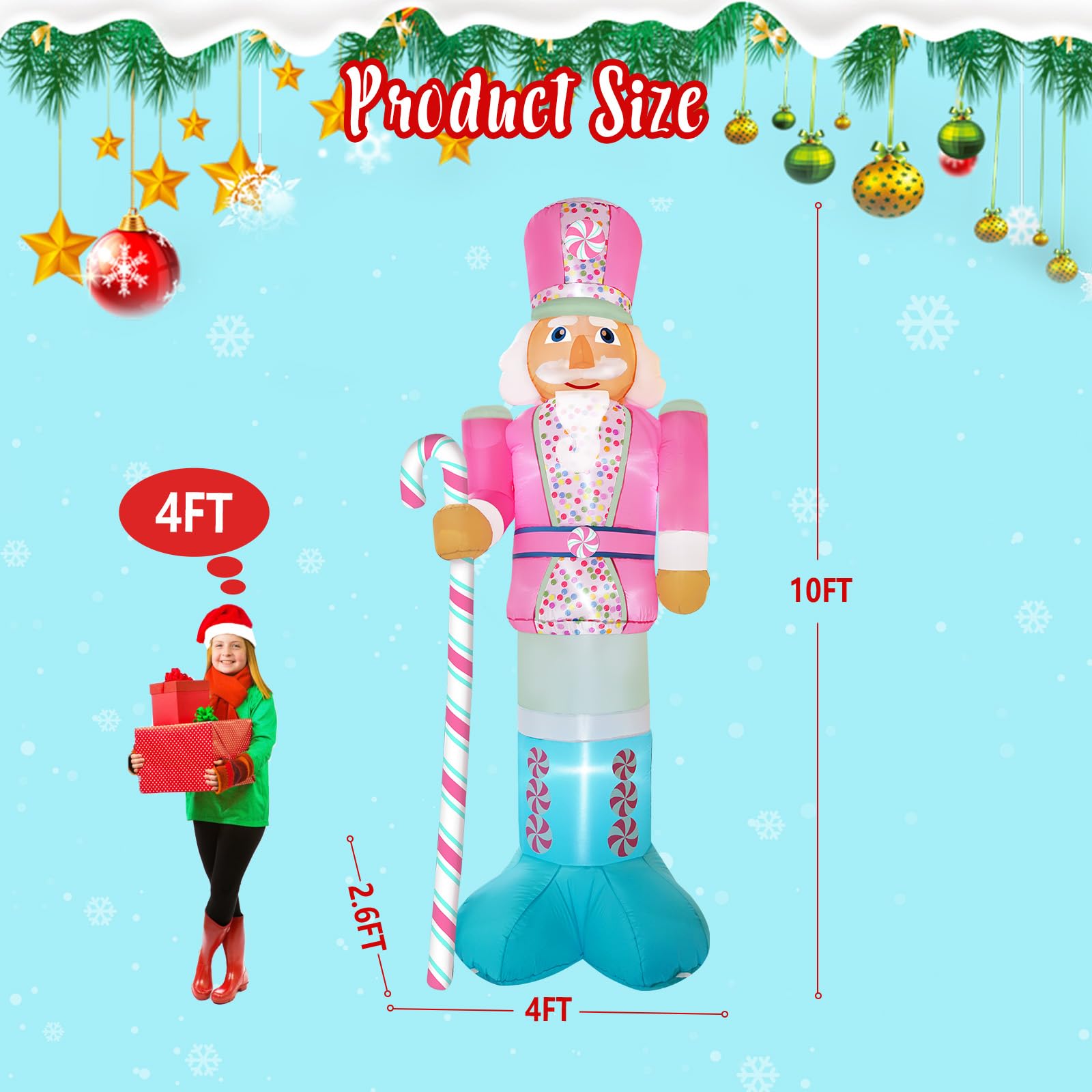Aufblasbarer Nussknacker für Weihnachten, 3 m, für Zuckerstange, aufblasbar, integrierte helle LEDs für Weihnachten, aufblasbare Outdoor-Dekoration, Weihnachtsgeschenk