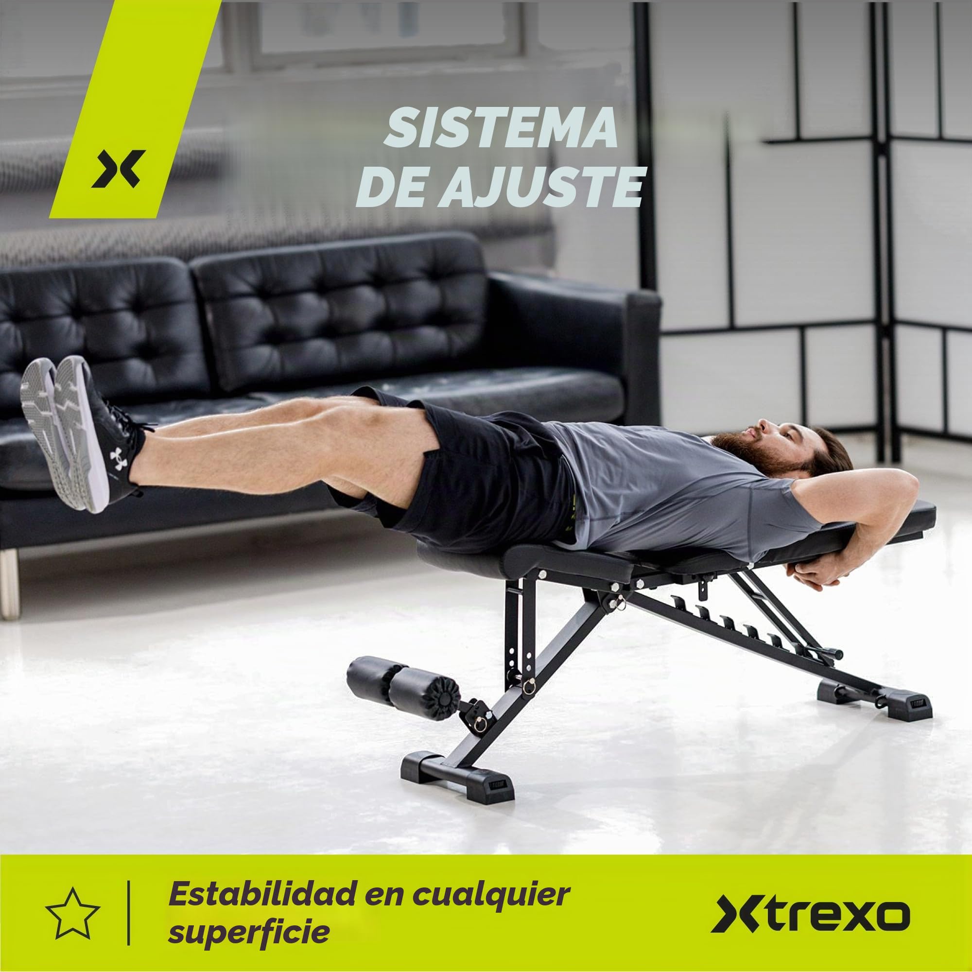 TREXO Banco Musculación Multifuncional | Banco de Musculacion con Ajustable Construcción de Acero | Carga Máxima de hasta 150/300 kg Banco de Pesas per Gym y Ejercicio en Casa Negro