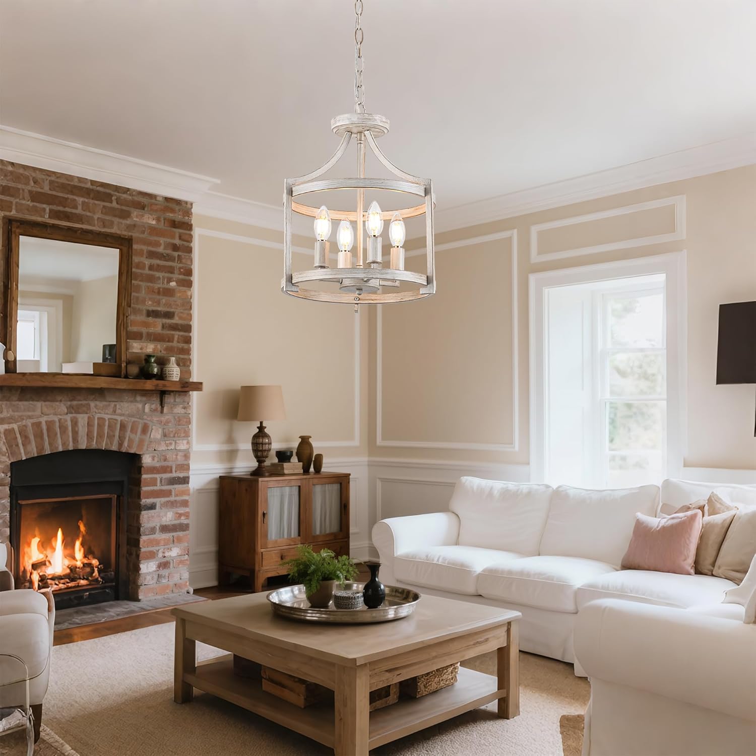 4-Lights Black Farmhouse Chandelier, Convertible Semi Flush Mount Ceiling Light Fixture, Modern Industrial Chandelier Hanging Light Rustic Round Cage for Dining Room Kitchen Foyer Entryway