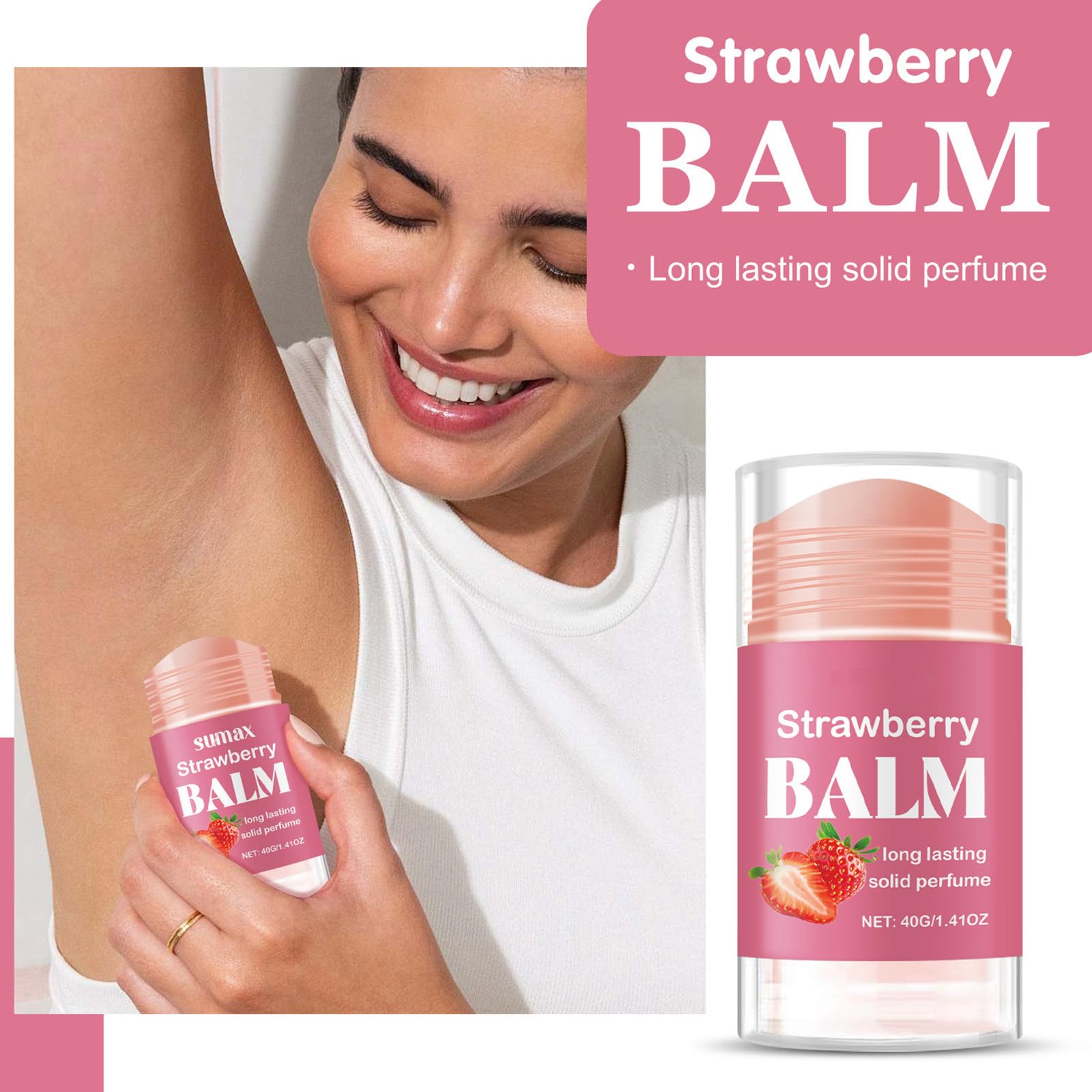 Strawberry Solid Perfume Stick, perfumy truskawkowe, długotrwały zapach do ciała i włosów, romantyczny zapach wanilii i truskawek, przenośne perfumy do damskich zapachów, naturalny zapach owocowy (6