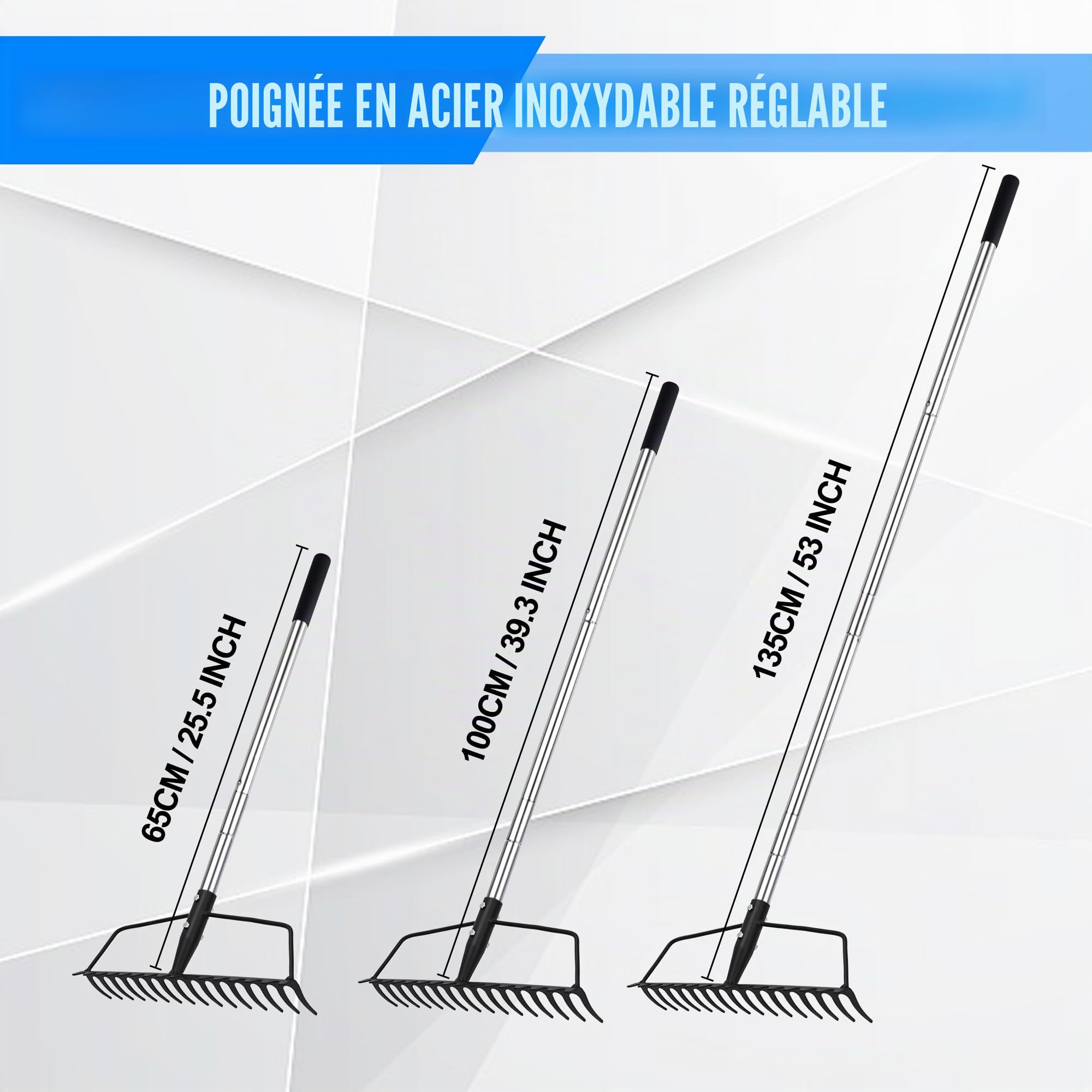 Baraystus Râteau arche de jardin pour pelouse, charge lourde, en acier inoxydable, Garden Rake réglable pour niveler et ramasser