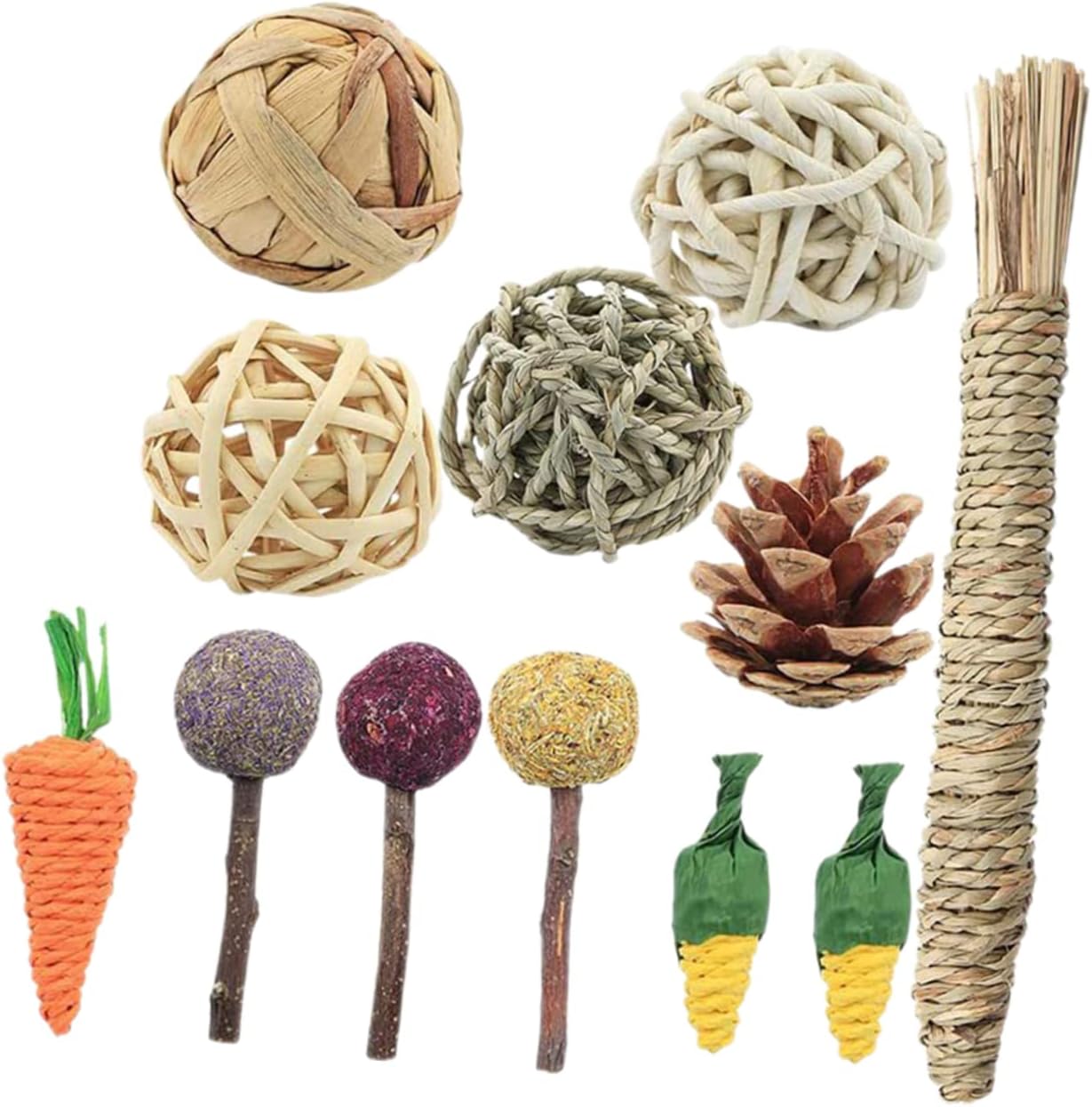 Toddmomy 12pcs Small Animal Chew Toys for Guinea Pig Chinchilla and Hamster Various Styles and Colors Fun Teeth Care Enrichment Toys for Cage Play