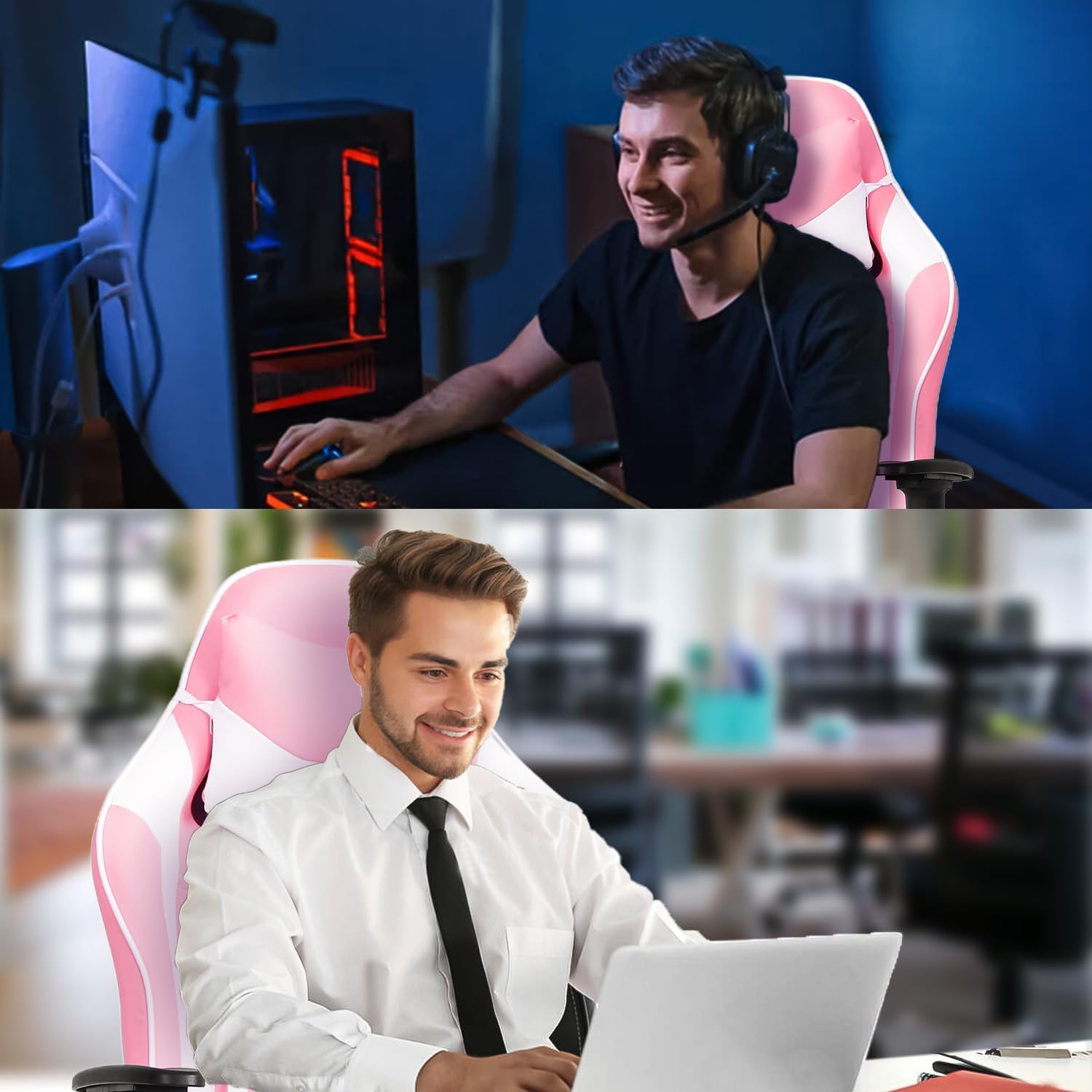Dopinmin Gaming Chair, Computer Office Chair, Ergonomic Desk Chair Height Adjustable Recliner Swivel High Back with Lumbar Support, Footrest, Headrest, Racing Style Desk Chair,Pink