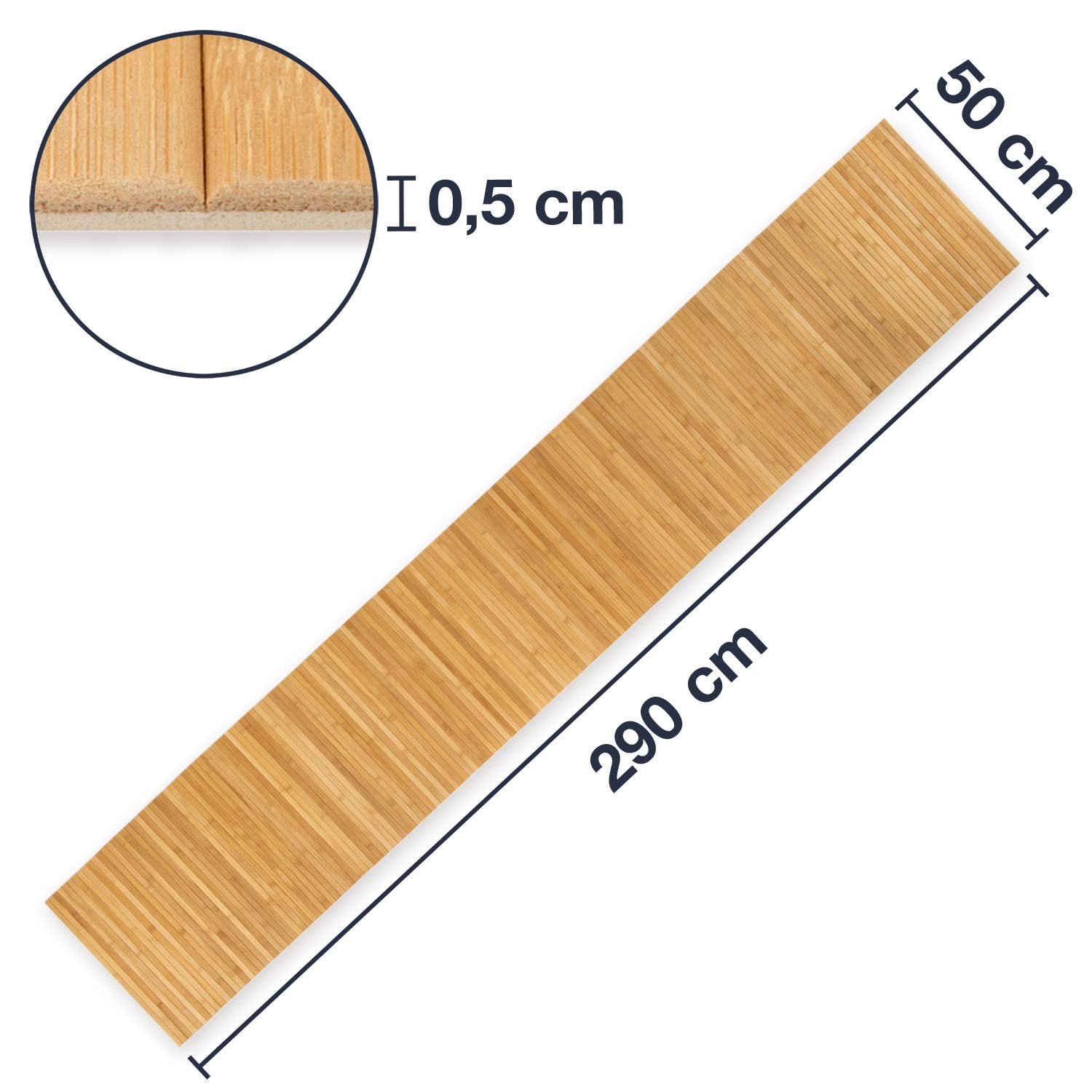 WohnDirect Tapis en Bambou Durable 50x280 - Tapis de Bain - Tapis de Bain antidérapant - 100% Bambou Surface - Tapis de Douche