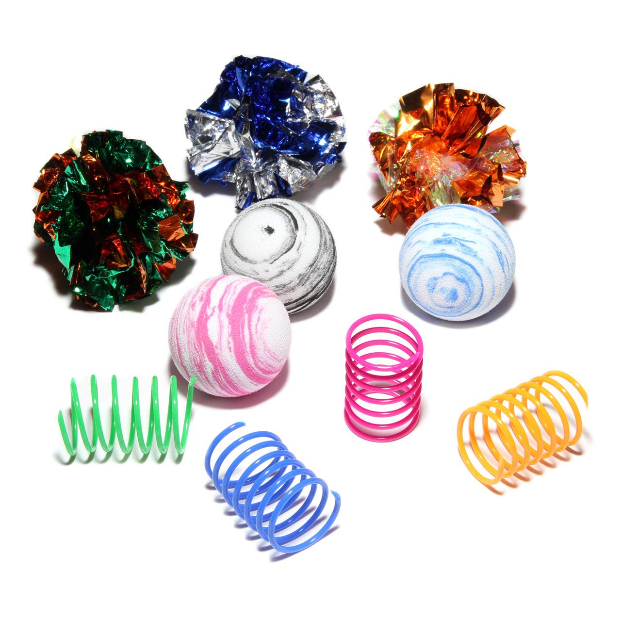 Maxpower Planet Cat Toys Balls and Springs for Interactice Fun Play (10 Pack)